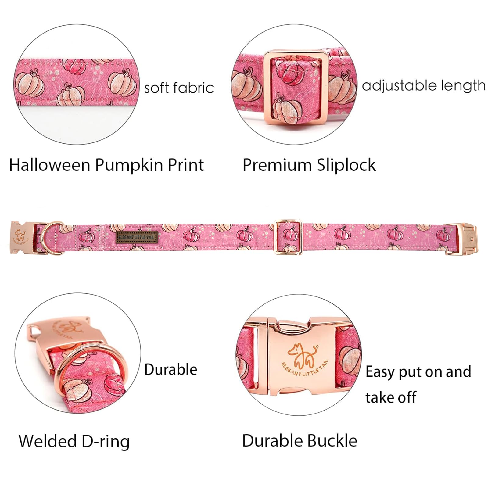 Elegant Little Tail Halloween Dog Collar - Pumpkin Print, Cotton With Metal Buckle, Adjustable For Small Dogs