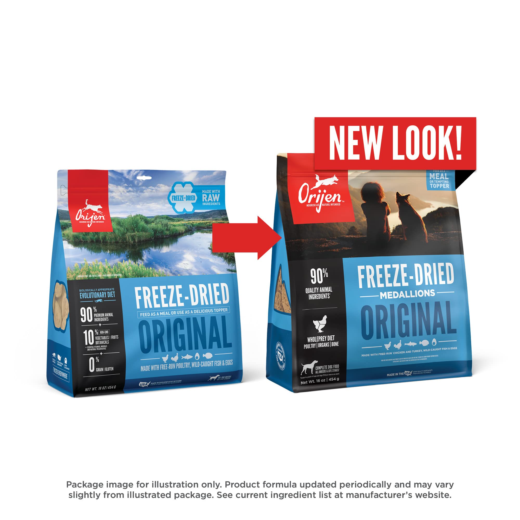 ORIJEN Grain Free High Protein Freeze Dried Dog Food & Topper Original Recipe 6oz Bag