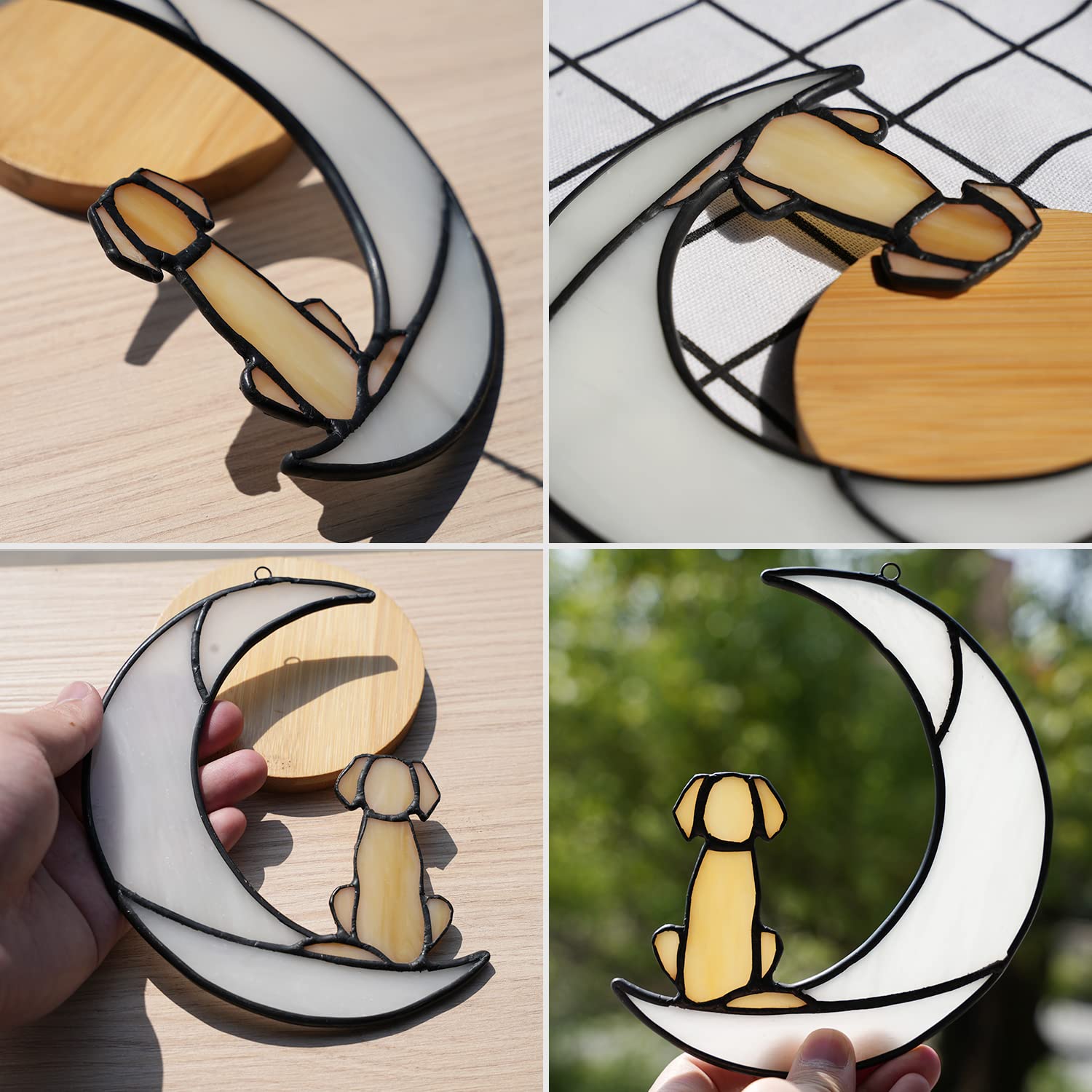 Boxcasa Loss Of Dog Sympathy Gift,Stained Glass Dog On Moon For Suncatcher Gifts,Yellow Dog Memorial Gifts For Pet Loss Gifts,Pe