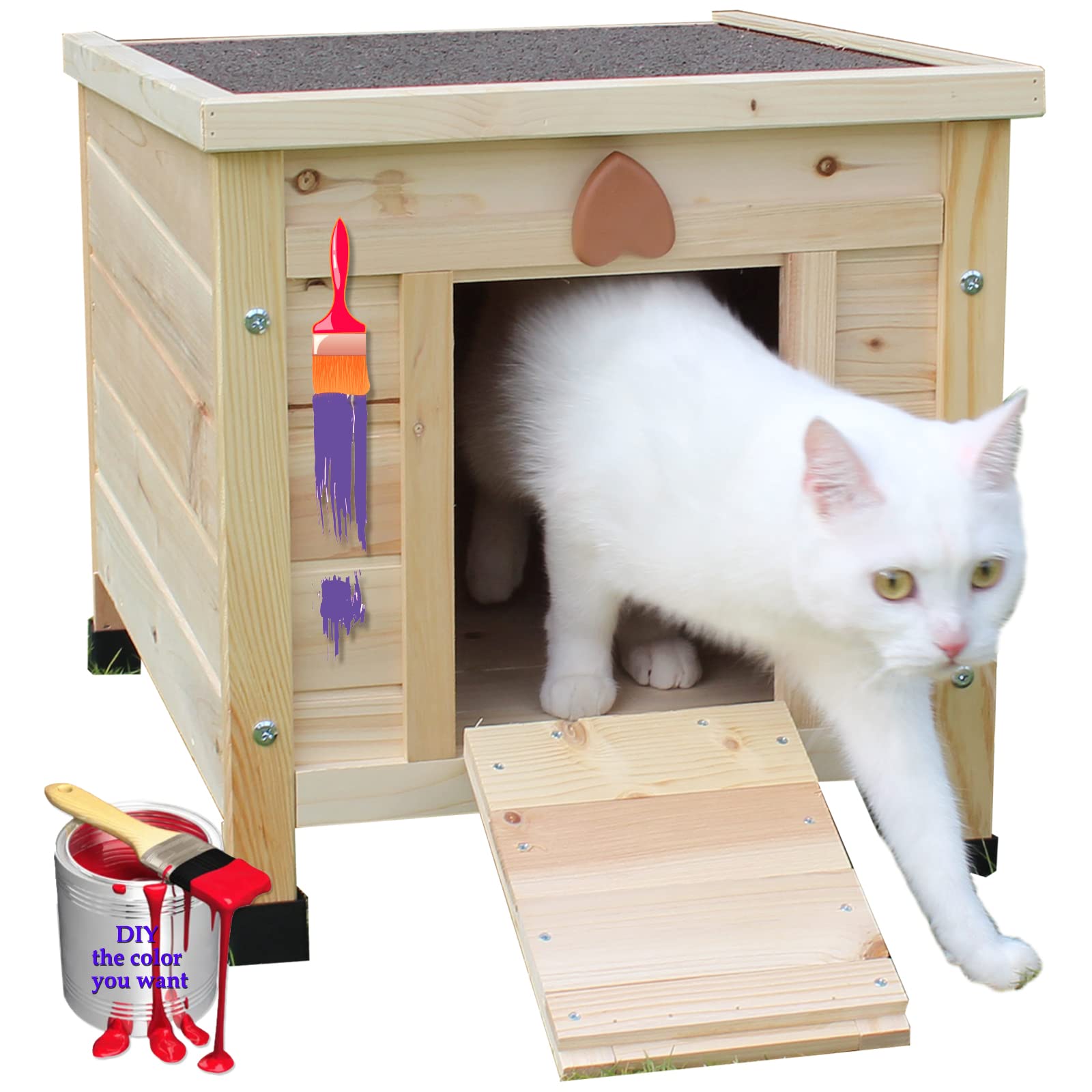Rockever Cat House Outside, Feral Cat House Outdoor Weatherproof Rabbit Hutch Small, Wooden Small Pet House And Habitats -Wine Red