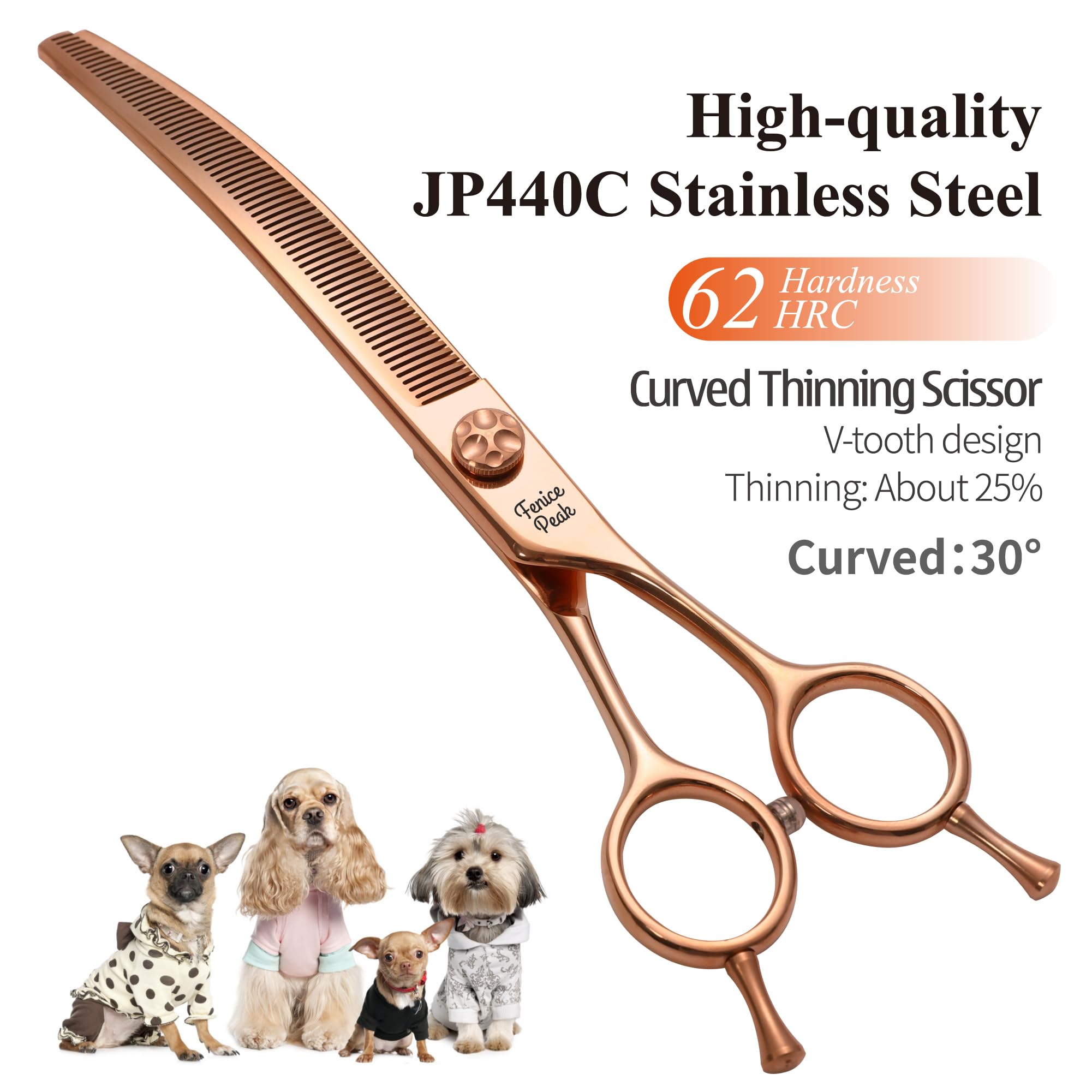 Fenice Peak Professional Dog Grooming Scissors Pet Curved Thinning Shears 7.0   Extremely Sharp Blades 440C Steel Thinning Sci