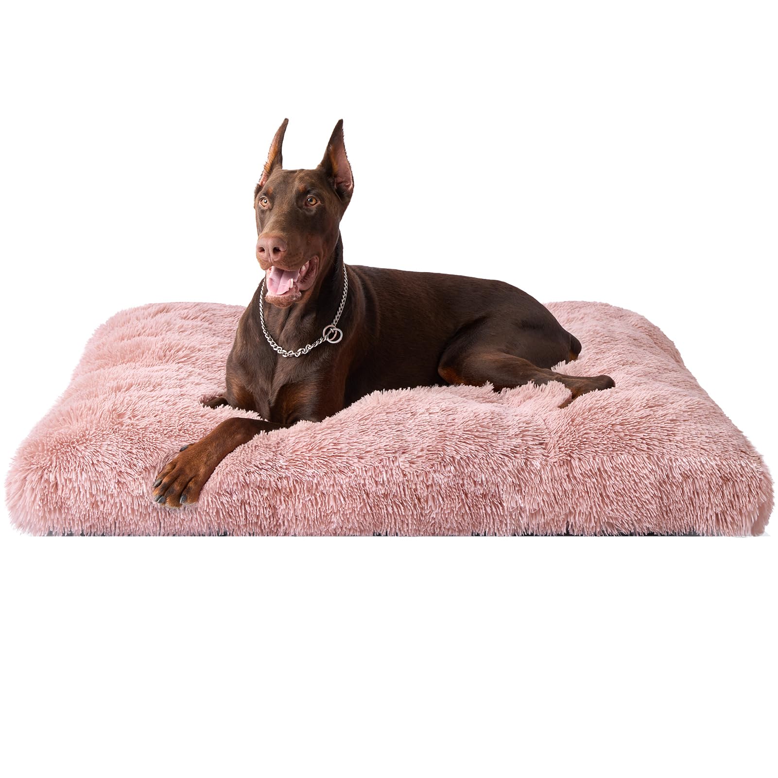 Eheyciga Fluffy Xxl Dog Crate Pad, Plush Faux Fur Dog Bed For Extra Large Dogs, Calming Anti Anxiety Xxl Dog Bed For Crate, Washable Soft Warm Dog Crate Mat With Non-Slip Bottom, Pink