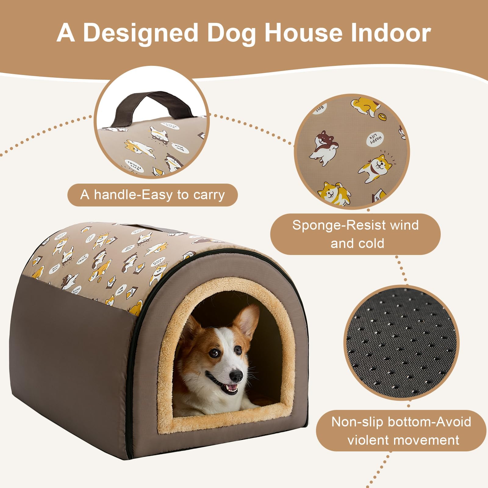 Jiupety 2 In 1 Dog House Indoor, Comfy Cave Bed Covered Dog Bed, Portable House For Medium And Large Dogs, 2Xl(35'  27'  26')