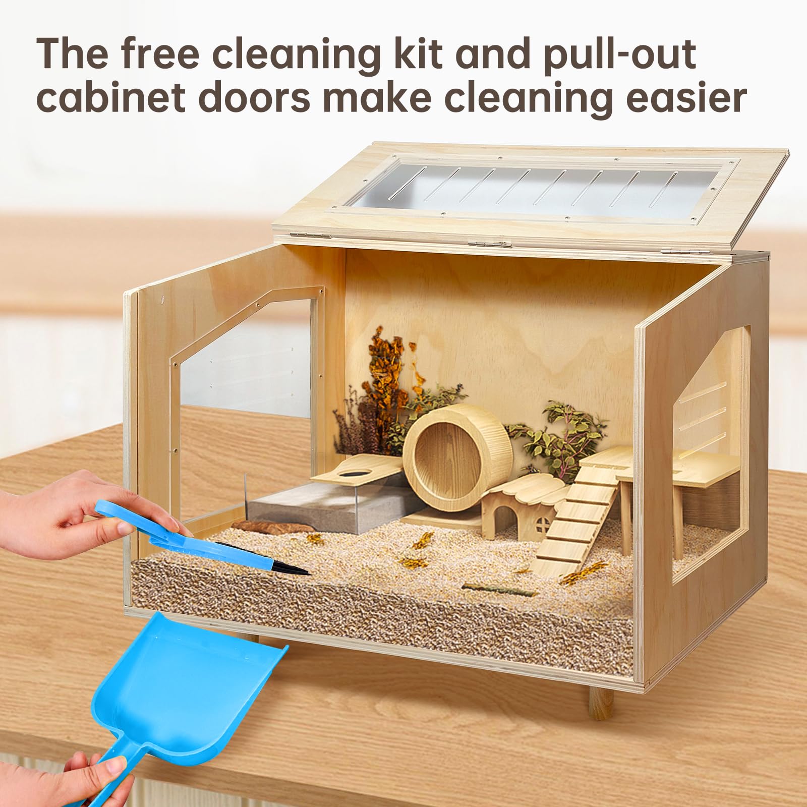 PEJOYT Wooden Hamster Cage, 24" Acrylic Small Animal Habitat, Open Top Design, Model PEJOYT16888