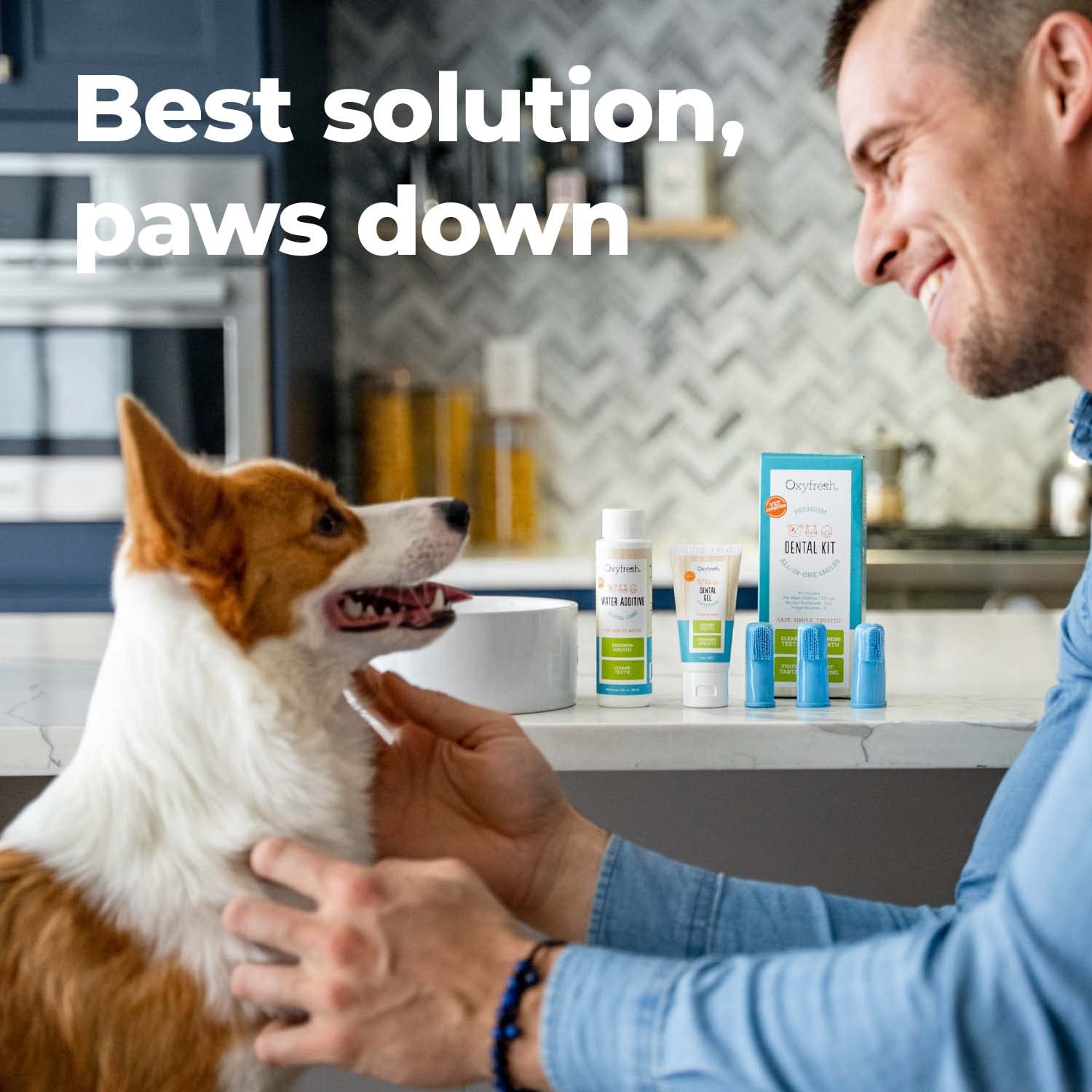 Oxyfresh Premium Pet Dental Kit For Dogs & Cats  Easy Solution For Pet Fresh Breath, Clean Teeth, Control Plaque & Tartar  Vet F