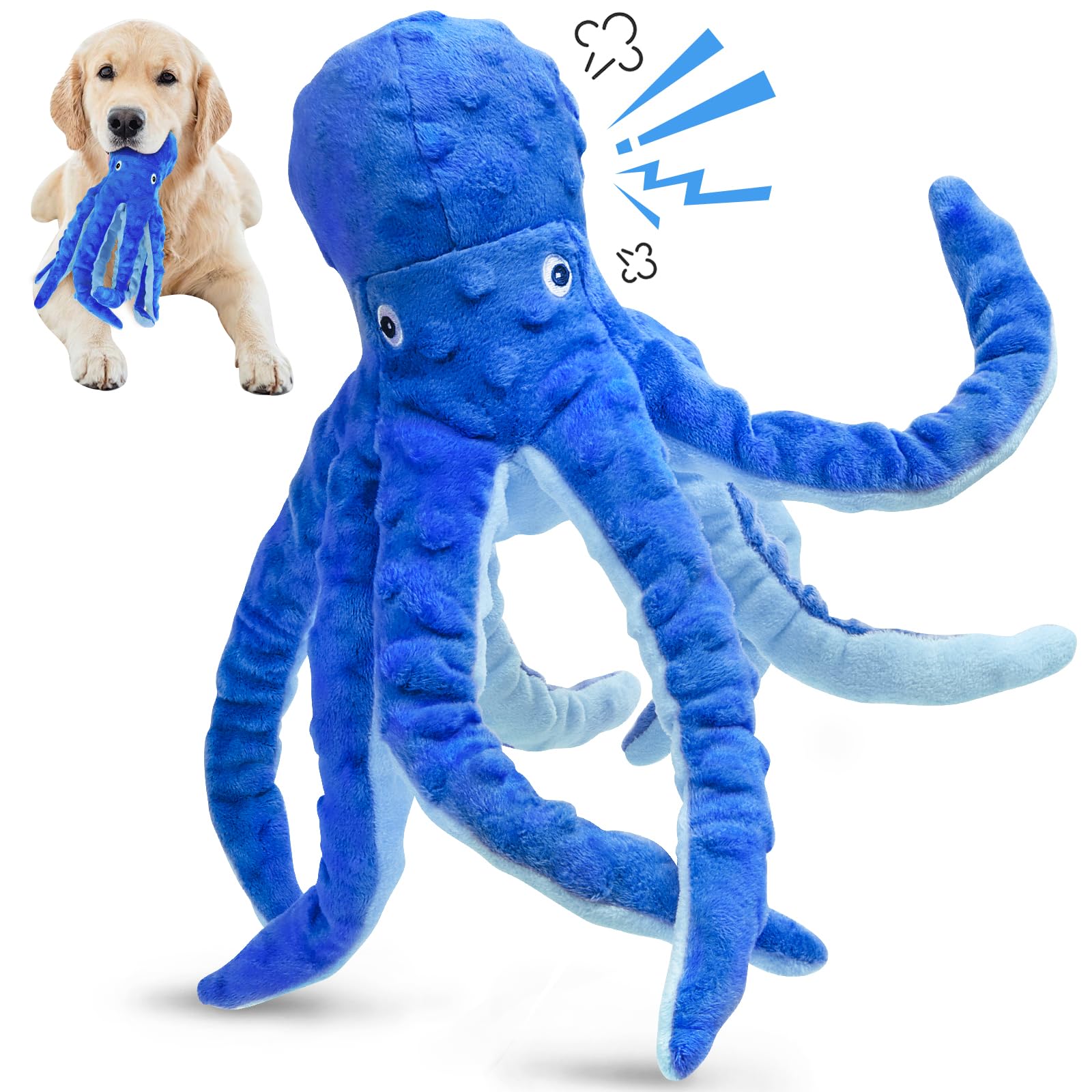 Chngeary Octopus Squesky Dog Toys For Large Medium Small Dogs, Stuffed And Tough Plush Dog Toys For Aggressive Chewers(Blue)