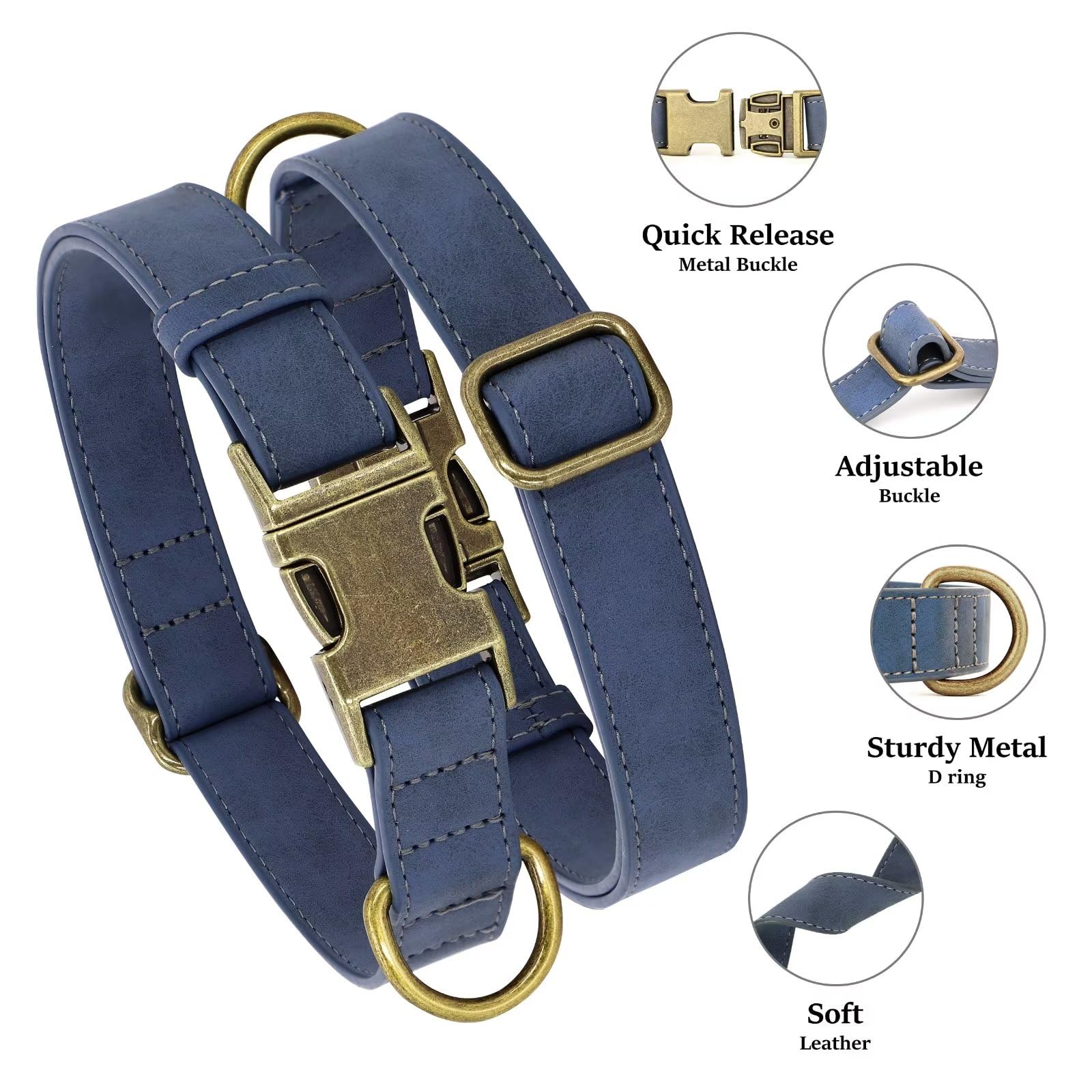 Didog Soft Leather Dog Collar, Durable Quick Released Dog Collars With Metal Buckle, Adjustable Pet Collar Faux Leather For Smal