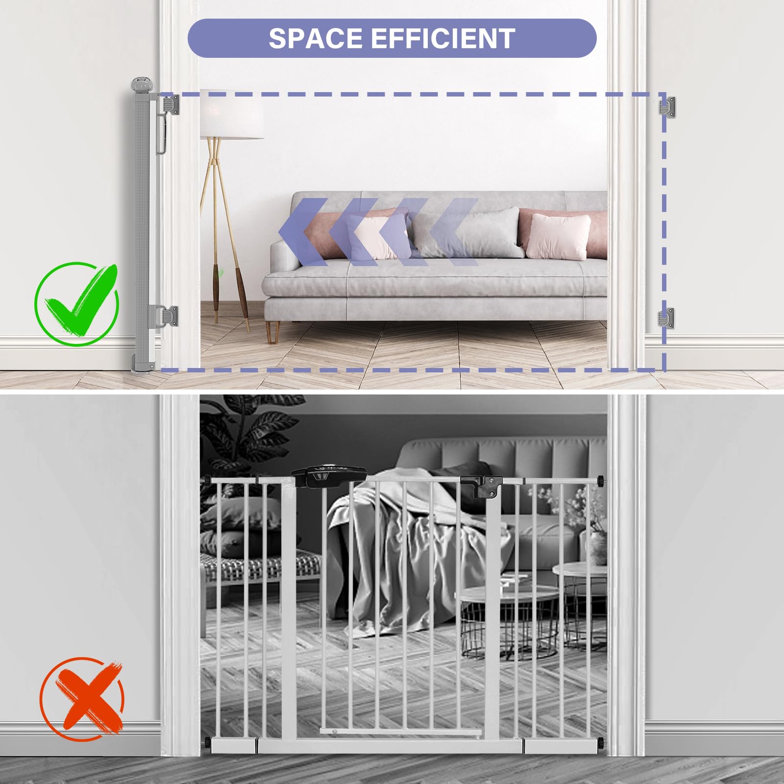 Probebi Retractable Baby Gates Extra Wide，Probebi Retractable Dog Gate The House Extends To 72'' Wide 34'' Tall，Gates Baby Indoor，Stair Gate Outdoor，Staris，Hallways，Doorways，Deck，Porch，C-Grey (Sg021)