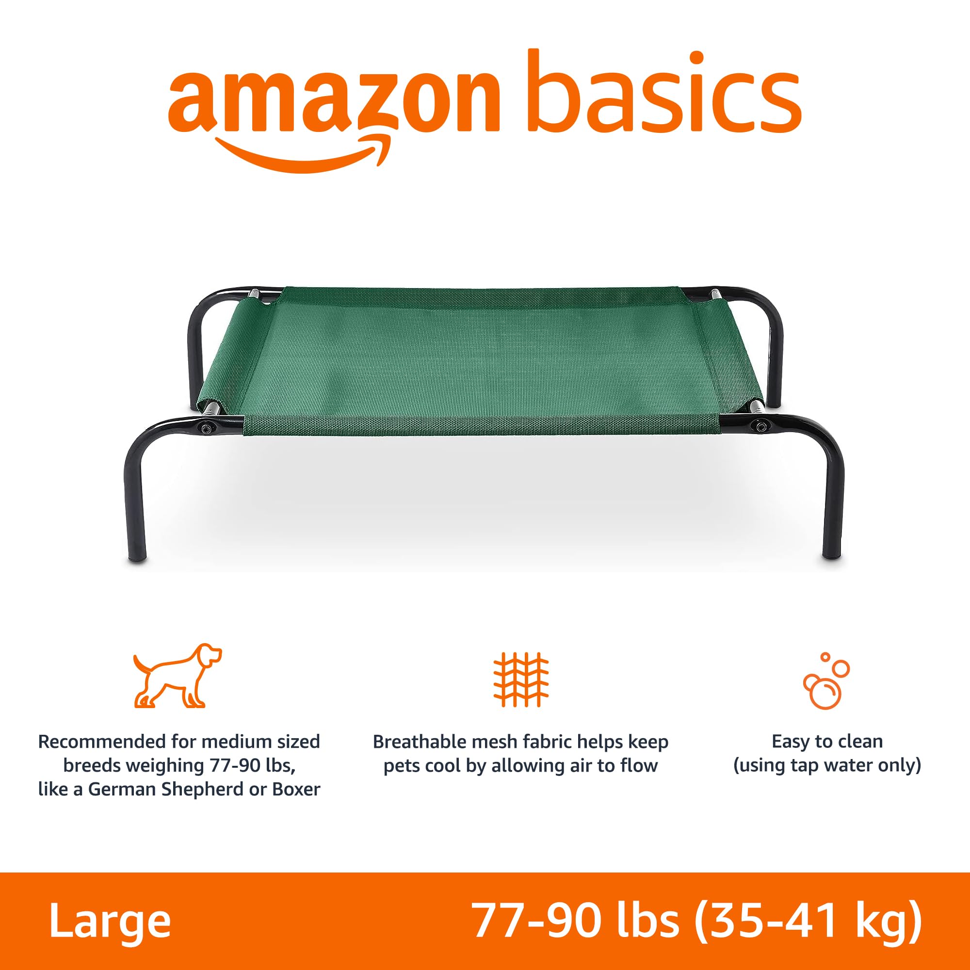 Amazon Basics Cooling Elevated Pet Bed - Large 51x31x8 Inches, Green, Iron Tube & Textilene, Model 2007L-GN