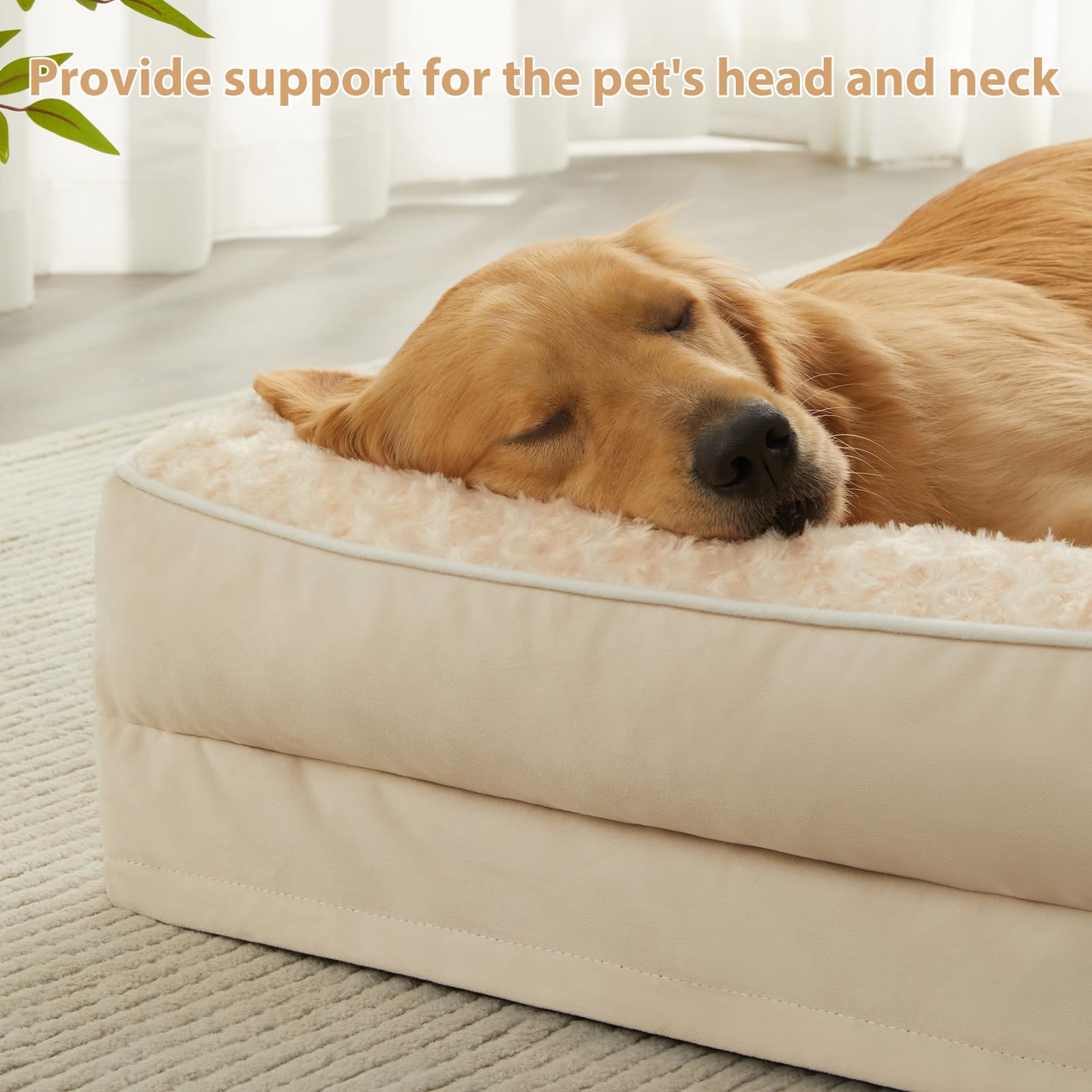 BFPETHOME Orthopedic Dog Bed for Large Dogs, Waterproof, Beige, 36"L x 27"W x 6.5"Th, Removable Washable Cover, Nonskid Bottom