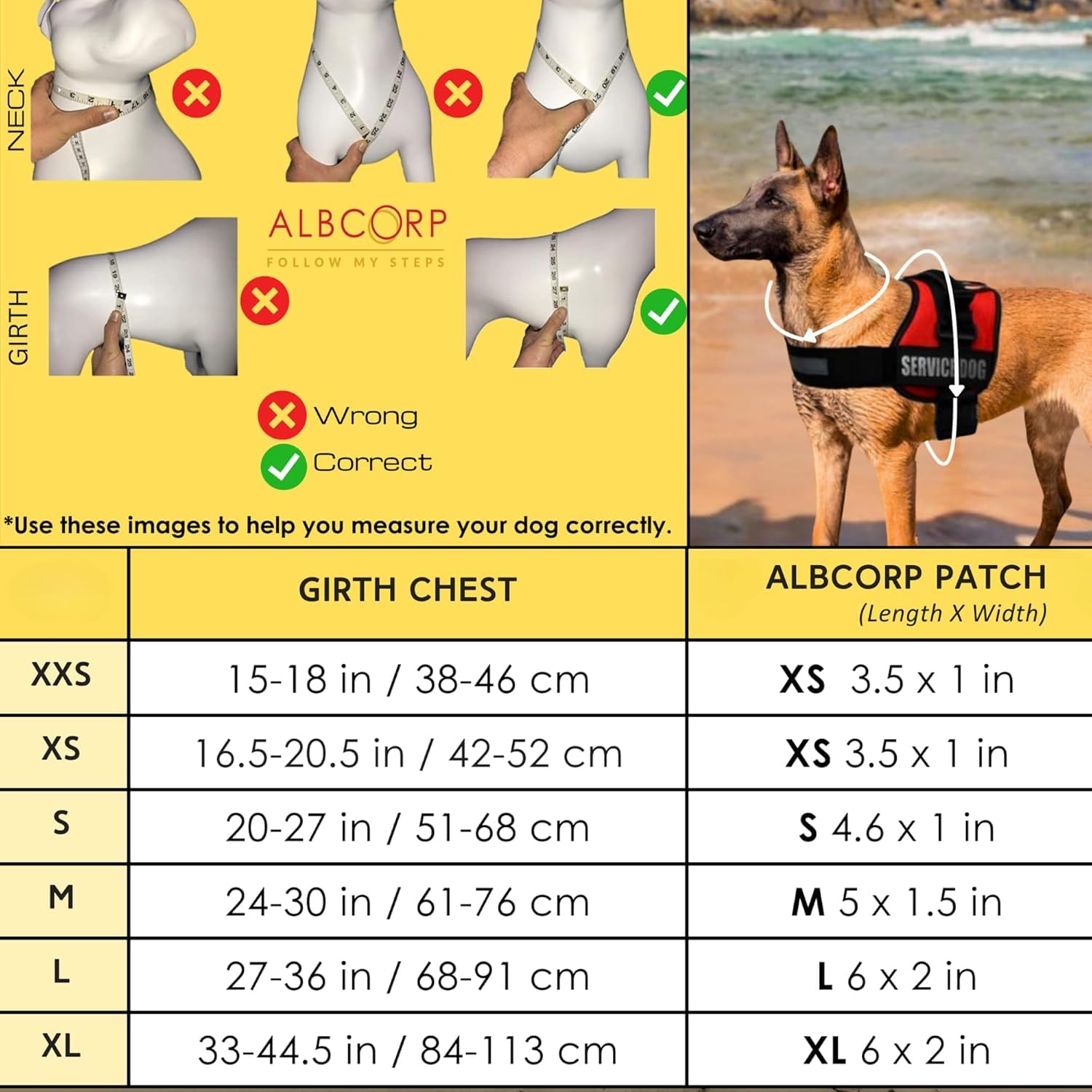 ALBCORP Service Dog Vest Harness - Reflective, No-Pull Harness with Handle & Comfy Mesh Padding - Sizes XXS-XL for Puppies, Smal