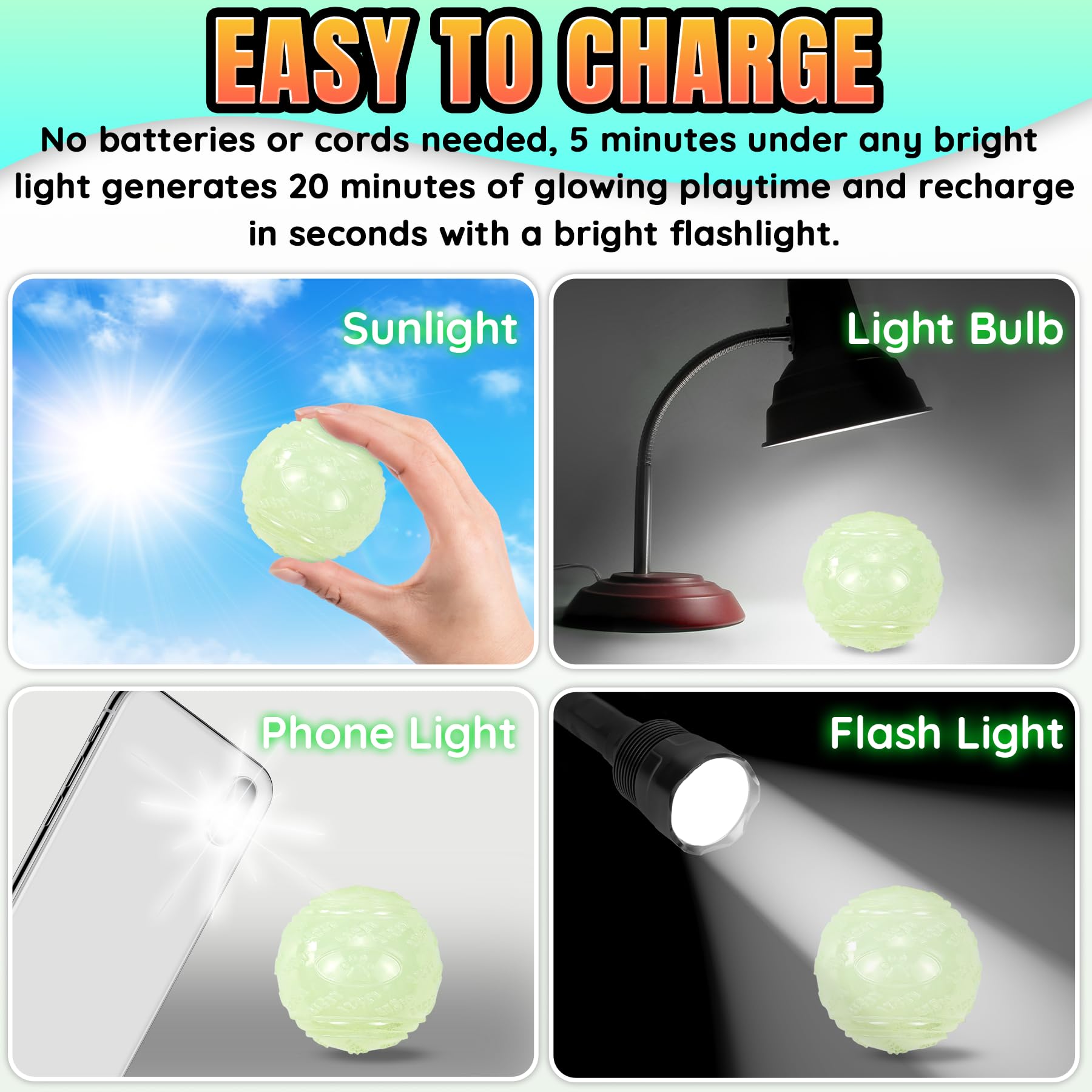 Lechong 4-Pack 2.5    Glow In The Dark Squeaky Dog Balls, Durable Glowing Bouncy Rubber Fetch Toy Balls For Small Medium Puppy D