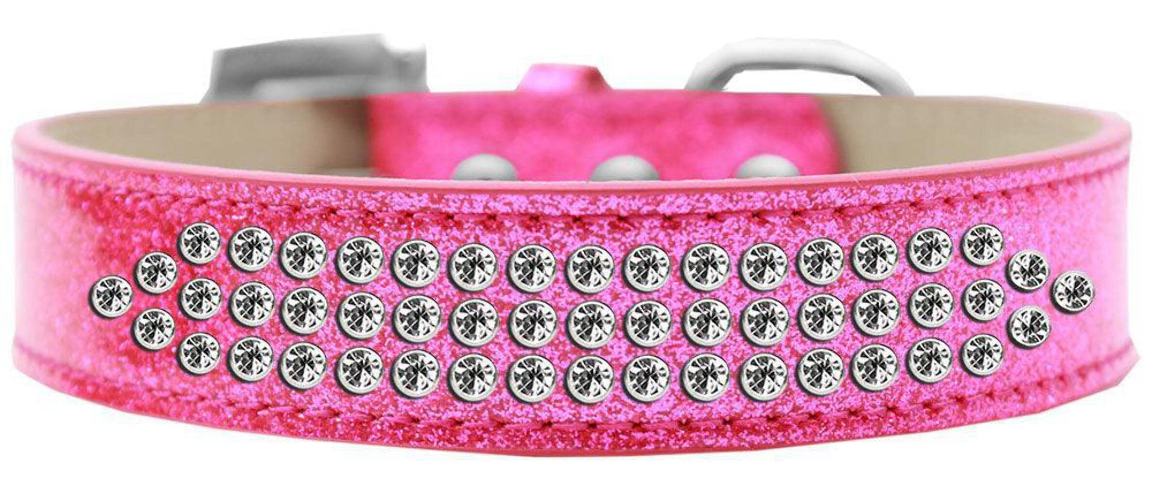 Mirage Pet Products Three Row Clear Crystal Ice Cream Dog Collar, Size 12, Gold