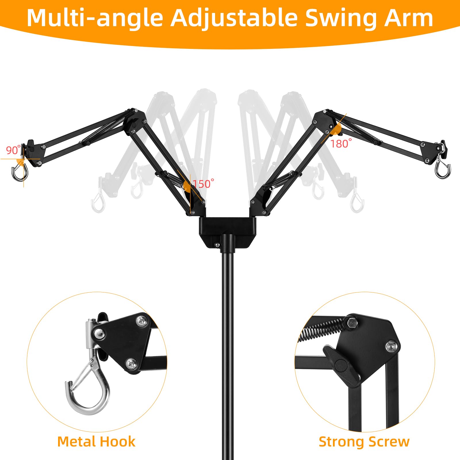 juttilax Dual Reptile Heat Lamp Stand, Adjustable 15.7-74.3inch, 360° Swing Arm, Black, Metal, Model JT-02