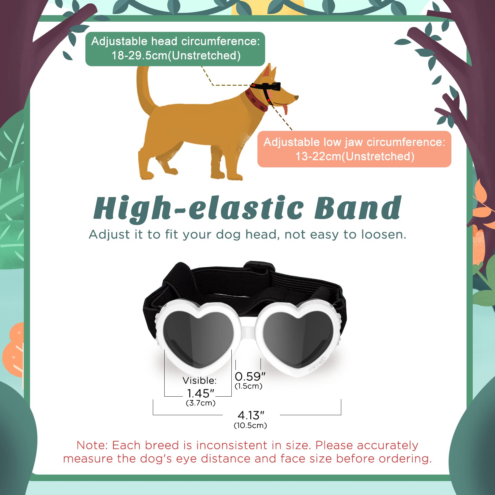 Lewondr Small Dog Sunglasses Uv Protection Goggles Eye Wear Protection With Adjustable Strap Doggy Heart Shape Anti-Fog Sunglasses For Pet Dogs Sun Glasses Doggie Windproof Glasses, White