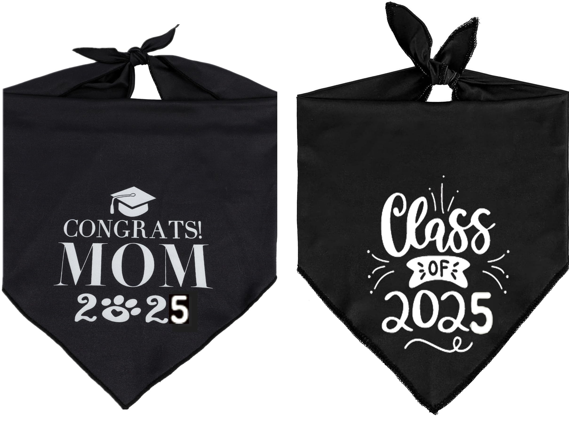 Pickupik Dog Graduation Bandana 2 Pack, My Mom Graduated & Class Of 2025, Black Cotton Bandanas For Small To Large Dogs