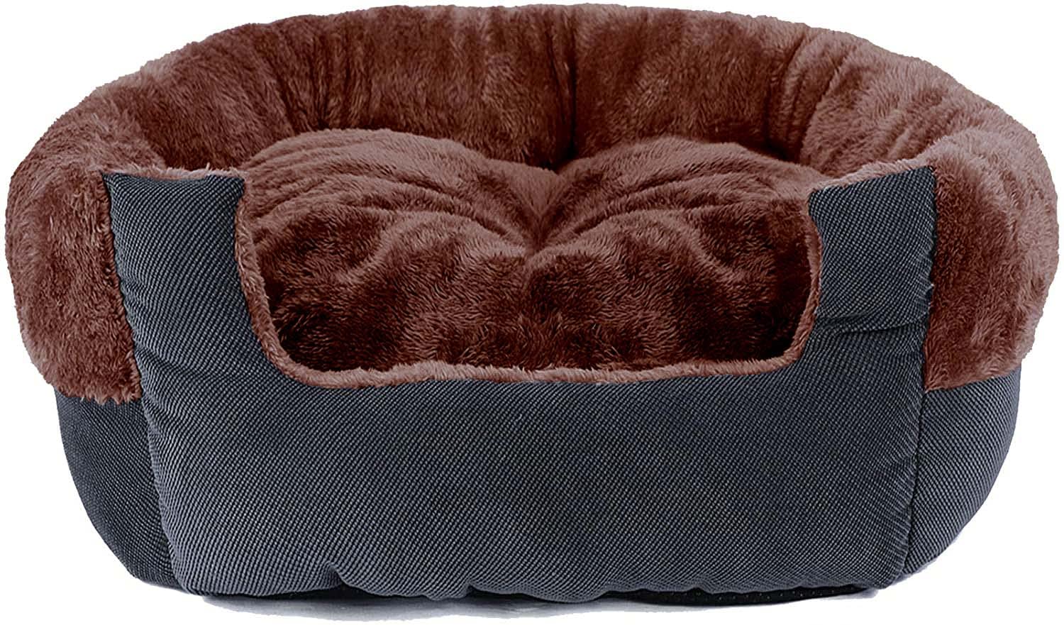 CARESFUL Dog & Cat Bed, Machine Washable Soft & Plush Calming Pet Bed, Round for Indoor Pets, Warming & Cooling (Large Brown)