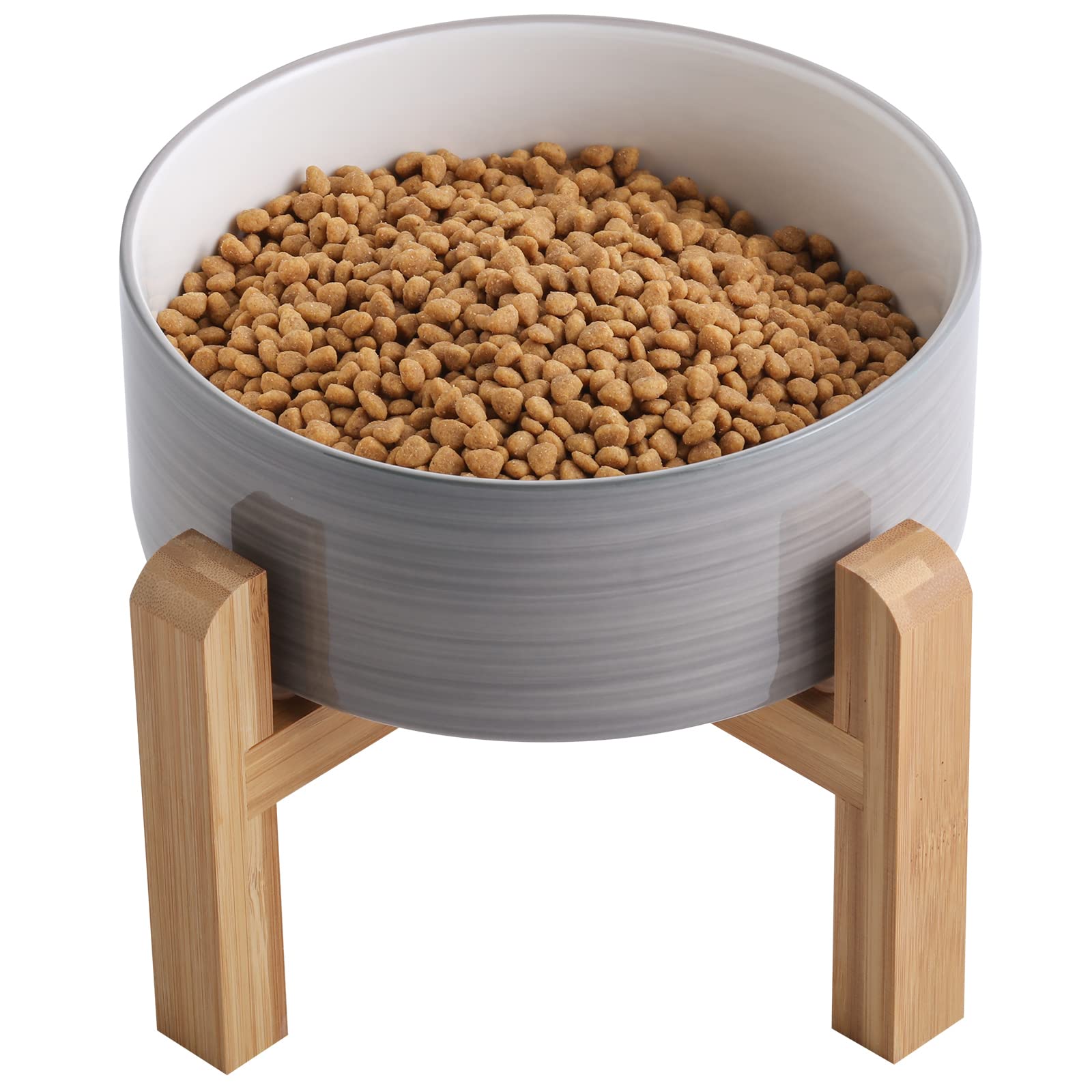 Addogyy Elevated/Raised Dog Bowl Ceramic with Wood Stand for Medium Large Breed,Dog Food Water Dish Heavy Wighted, Non Slip Mode