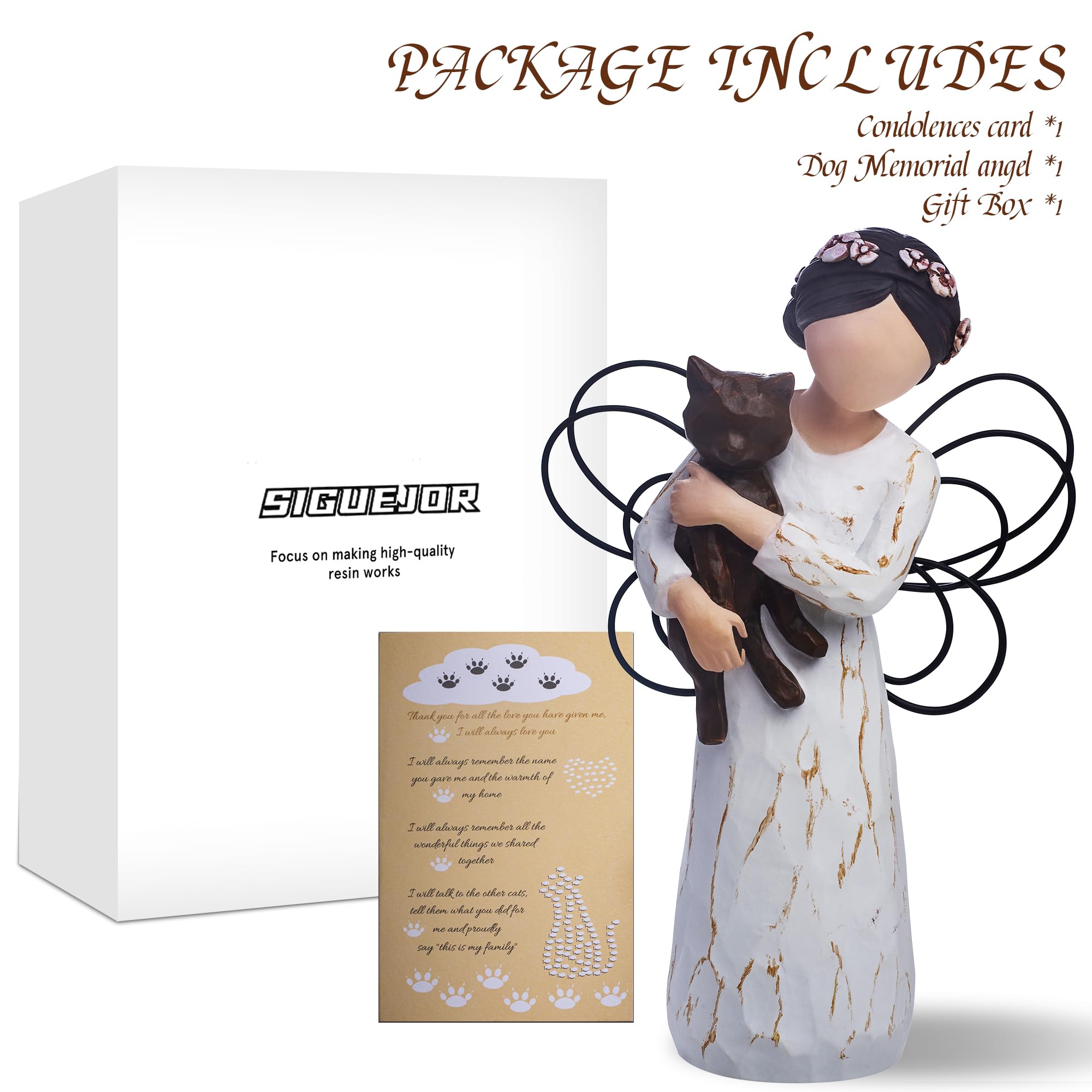 Siguejor Cat Memorial Gifts, Cat Memorial Gifts For Loss Of Cat, Pet Cat Remembrance Gifts, Hand-Painted Collectible Cat Angel F
