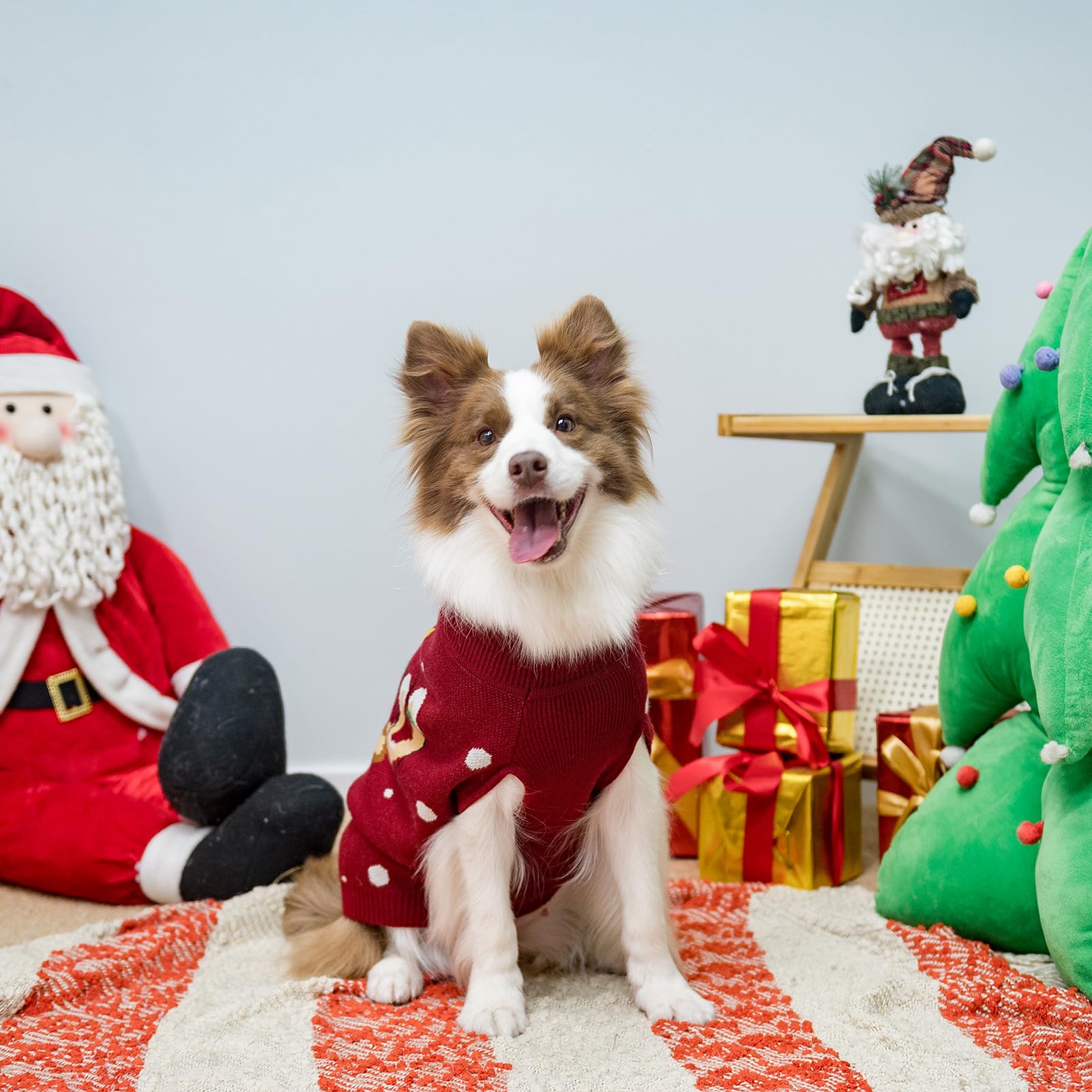 Pawchie Christmas Dog Sweater Turtleneck Outfit With Leash Hole, Knitted Pet Winter Warm Clothes For Small Medium Dogs Boy Girl
