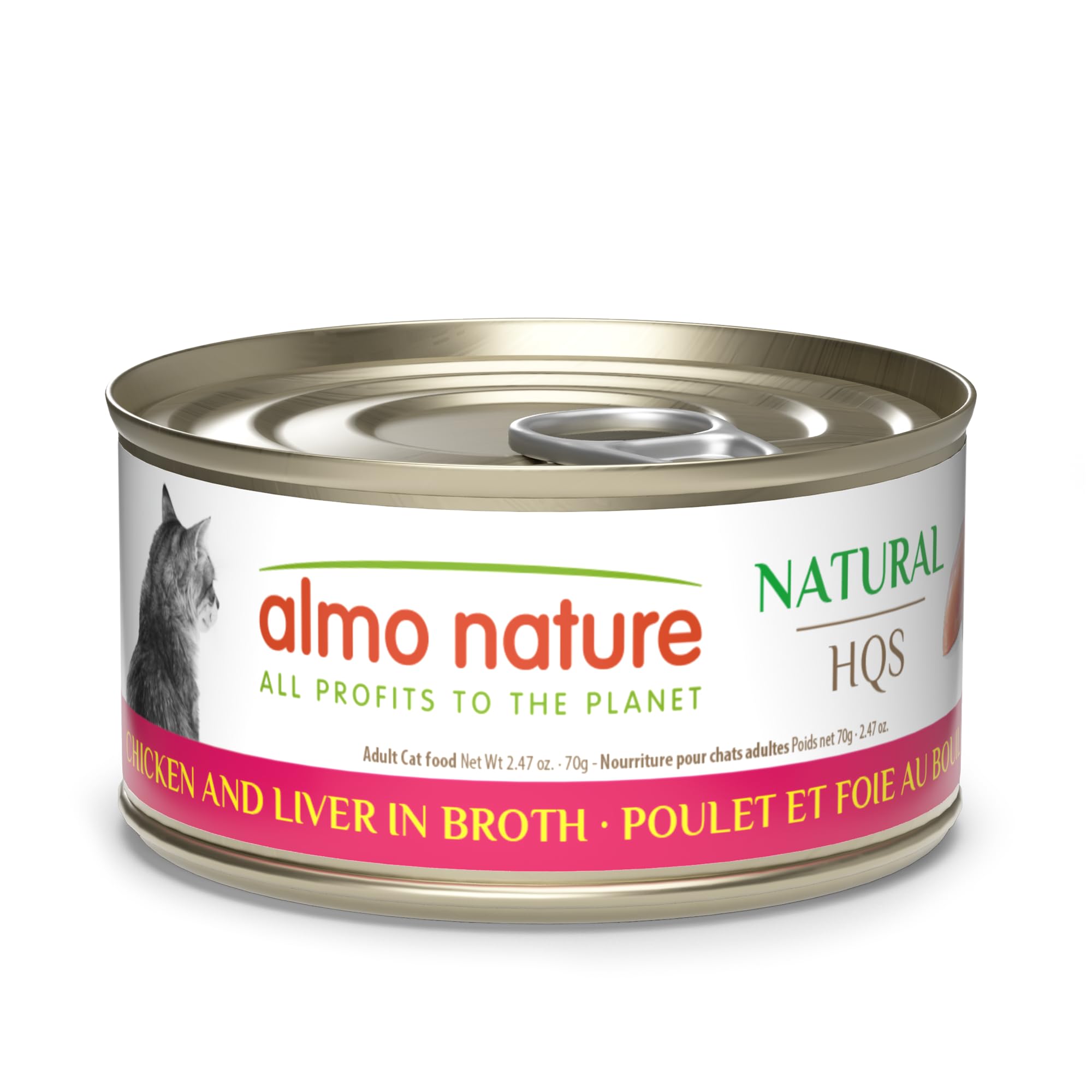 almo nature HQS Natural Chicken & Liver, Additive Free, Grain Free, Adult Cat Canned Wet Food, Shredded., 24 x 70g/2.47 oz (1050