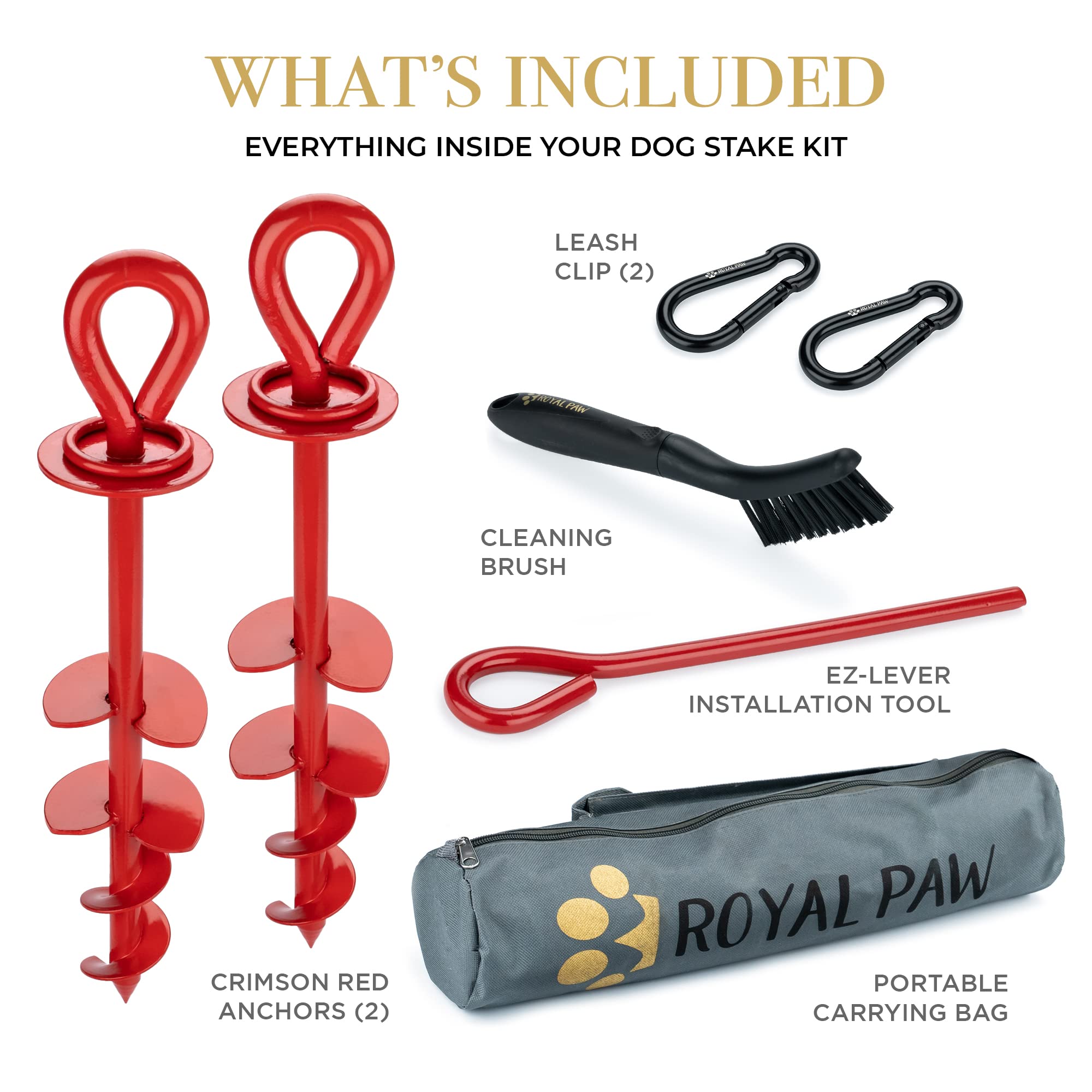 Royal Paw Dog Tie Out Stake - Heavy Duty Dog Stake For Large Dogs Up To 210 Lbs, Dog Stakes For Outside, Dog Anchor, And Dog Gadget | Use Any Dog Tie Out Cable Or Dog Yard Leash (R2-Red (2-Pack))