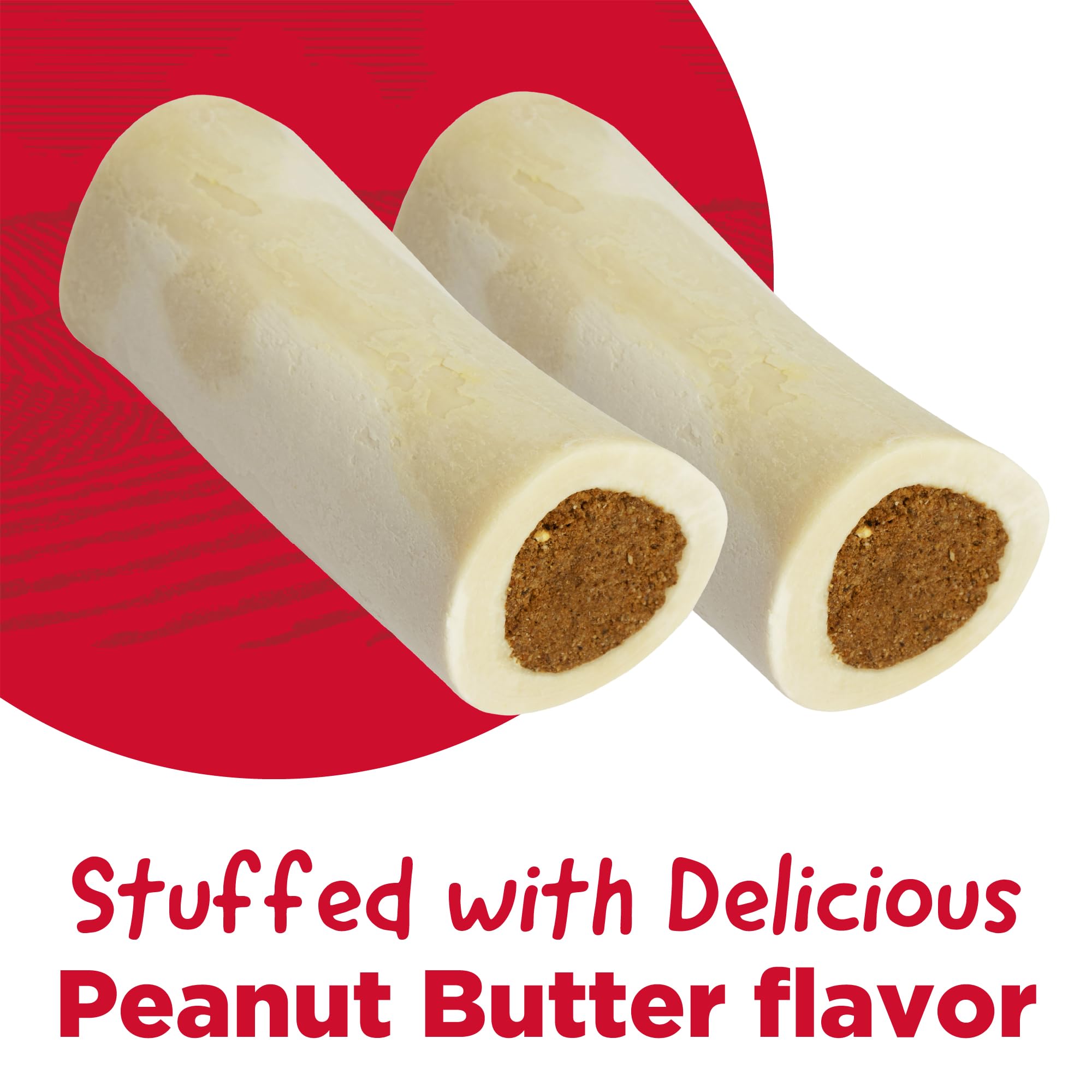 Country Kitchen Stuffed Shin Bone Peanut Butter Flavor Dog Treat, 100% Natural, Long Lasting, 2 Small Bones, 3-4 Inches