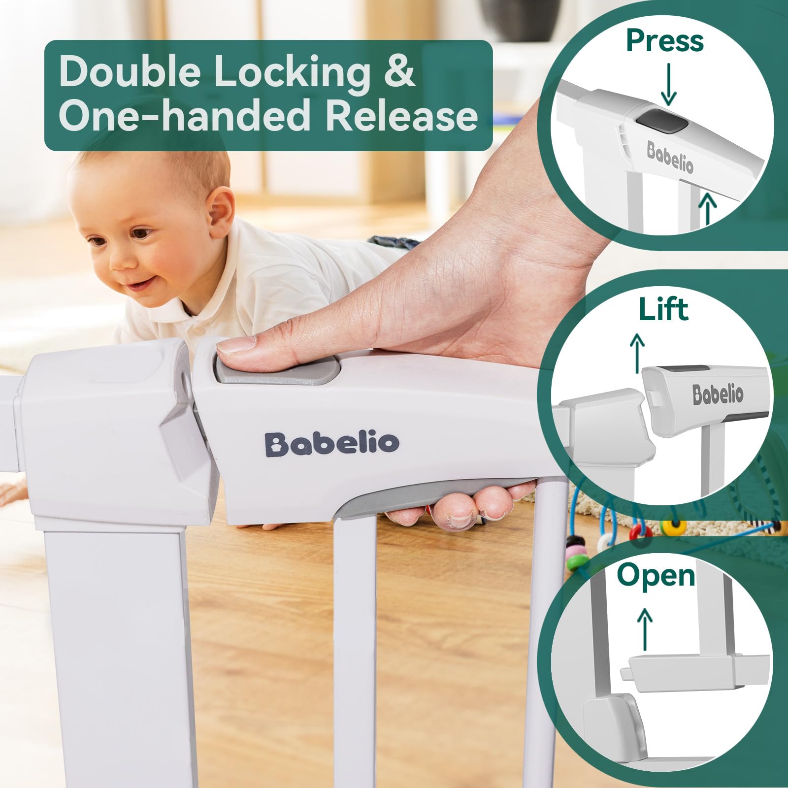 BABELIO 36" Extra Tall Dog Gate - Pressure Mounted, 26-40" Wide, Metal, Easy Install, White, Model CB-M-101