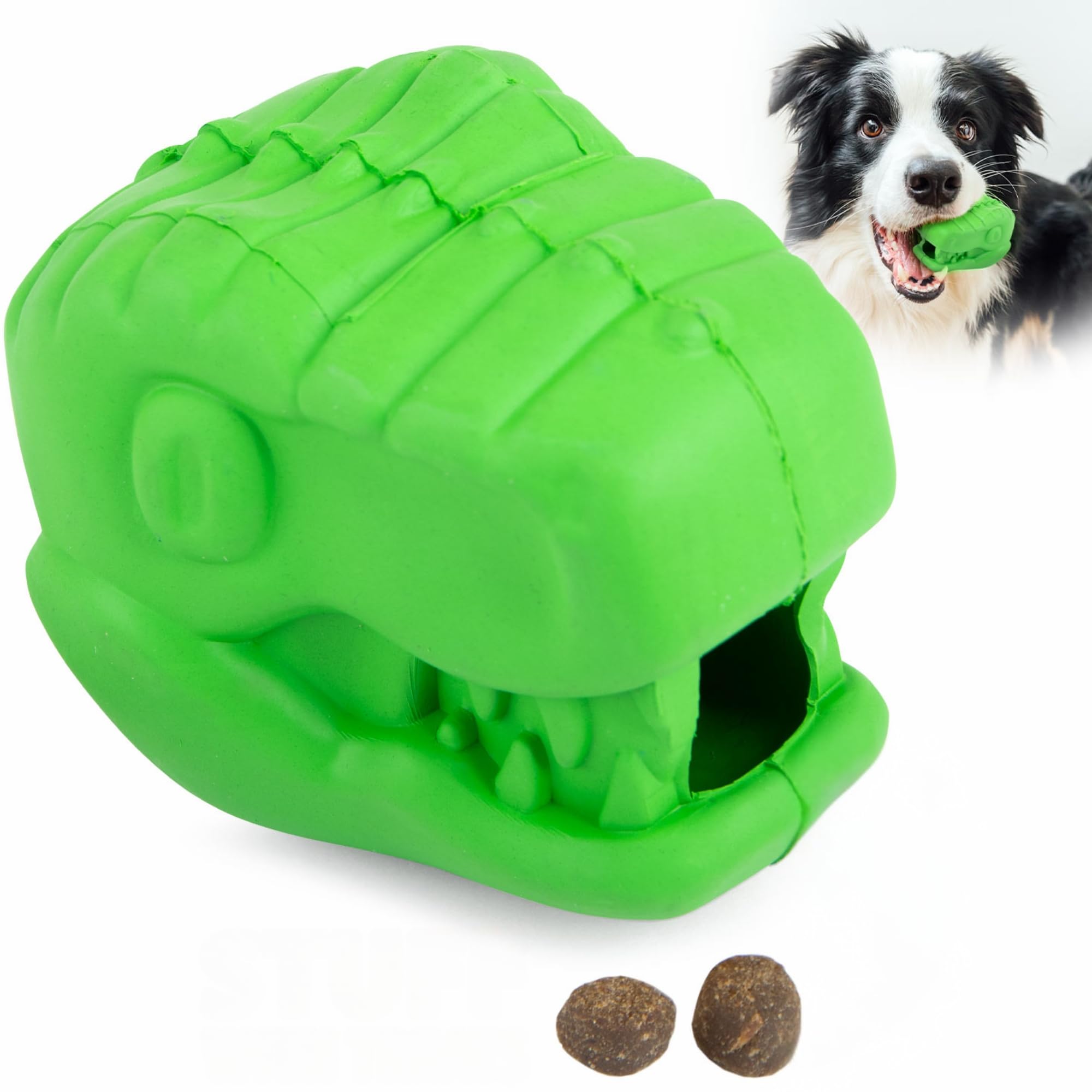 Jeffers Pet Natural Rubber Dog Chew Toy - T-rex Shape, Medium - Treat Dispensing, Vanilla Scent, Durable, Non-Toxic, Dishwasher 
