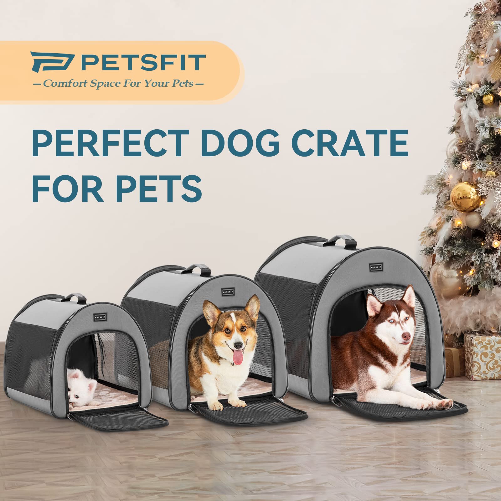 Petsfit Soft Dog Crate, Arch Design Indoor Dog Kennel Outdoor/Indoor Use, Collapsible Portable Dog Crate 19' Lx26 Wx20 H, Grey