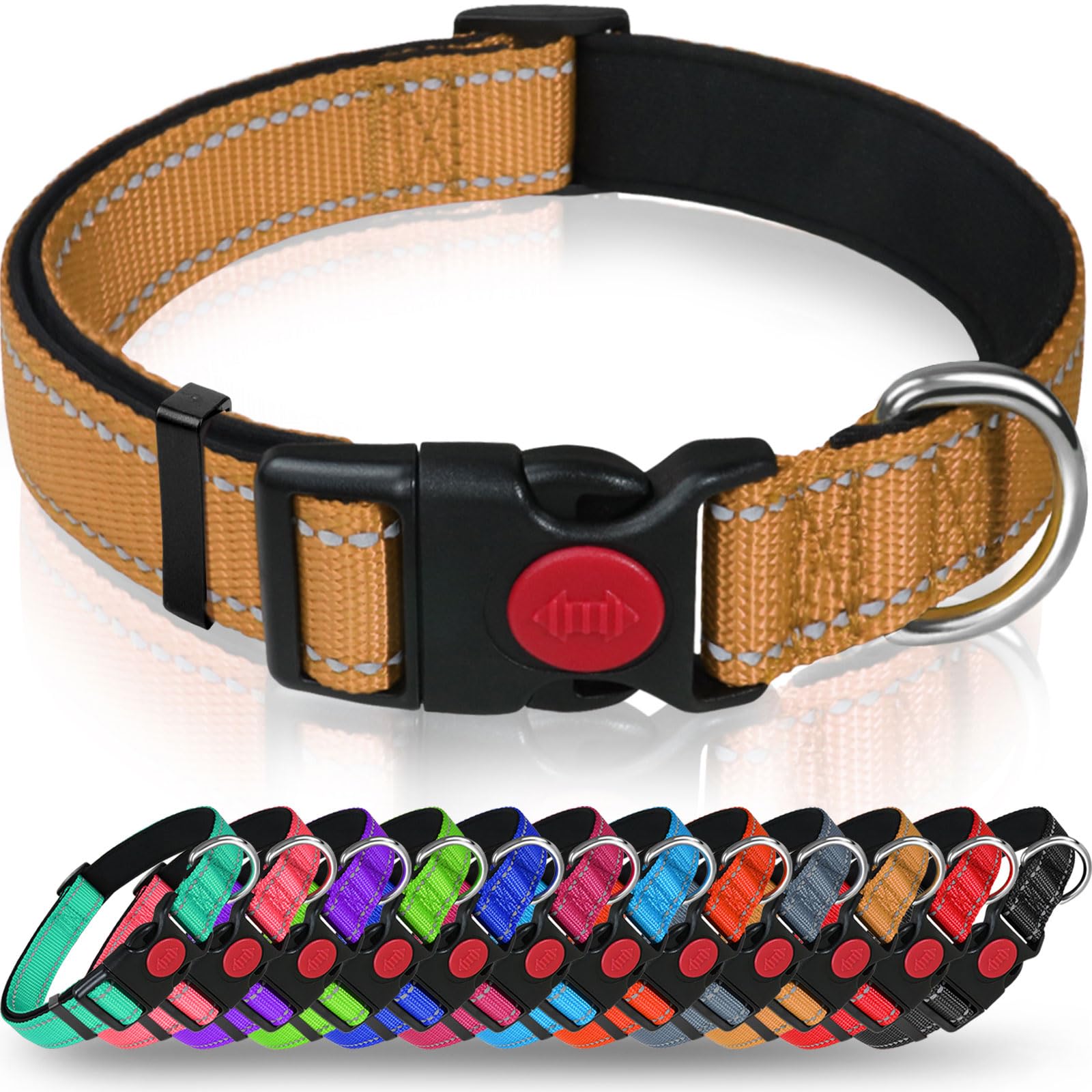 Taglory Reflective Dog Collar With Safety Locking Buckle, Adjustable Nylon Pet Collars For Extra Large Dogs Female Male, Tan, Xl