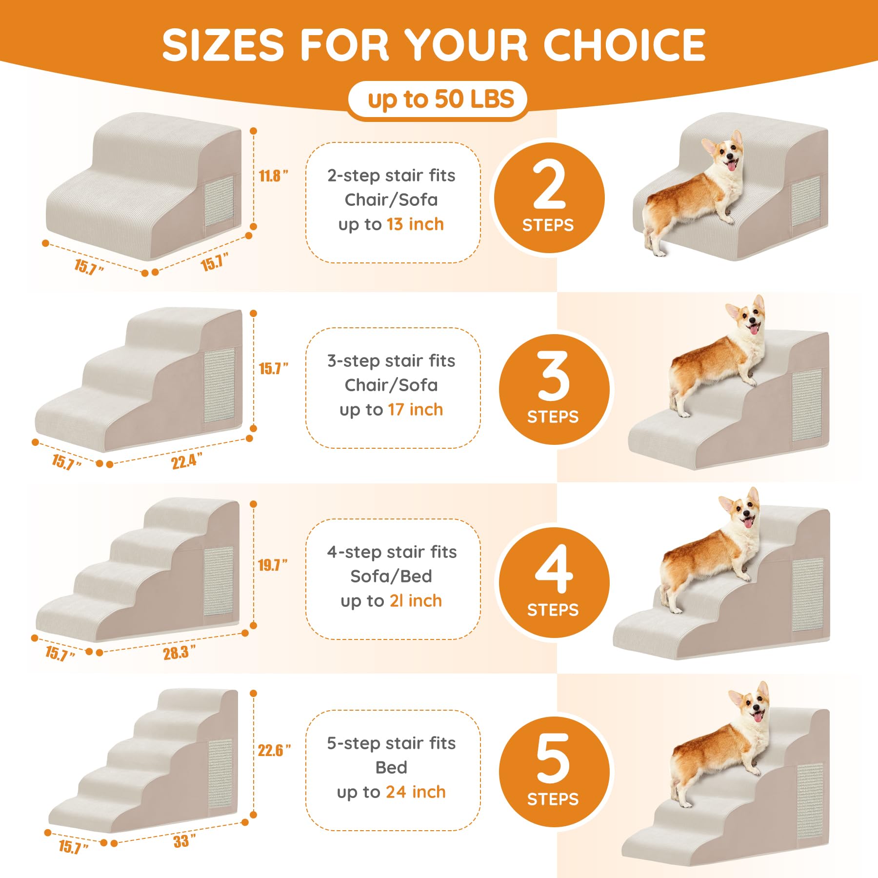 Dogs Steps For Bed, Dog Stairs For Small Dogs, 2-Step Dog Ramp For Bed, Couch, Sofa, And Chairs, Non-Slip Bottom Design, Cat Scr