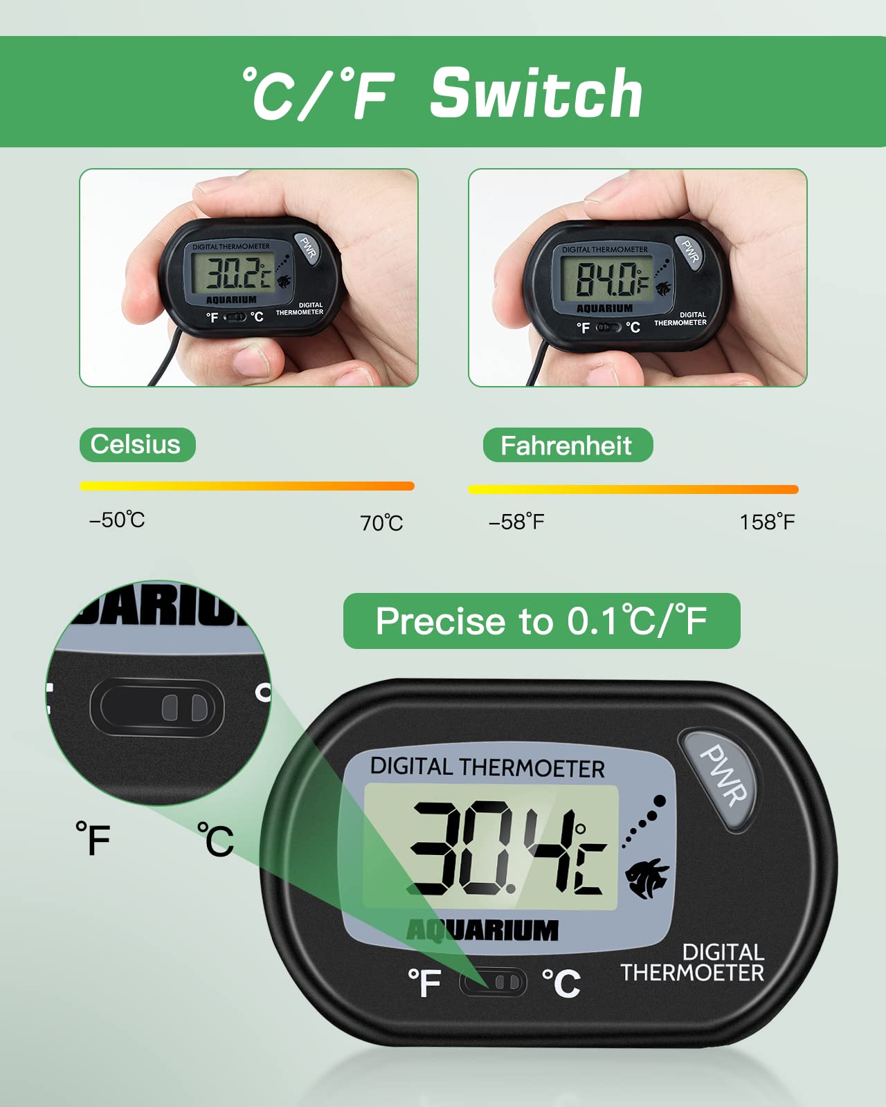 Zacro 2 Pack Digital Aquarium Thermometer, Fish Tank Thermometer, Water Thermometer With Large Lcd Display,Reptile Thermometer F