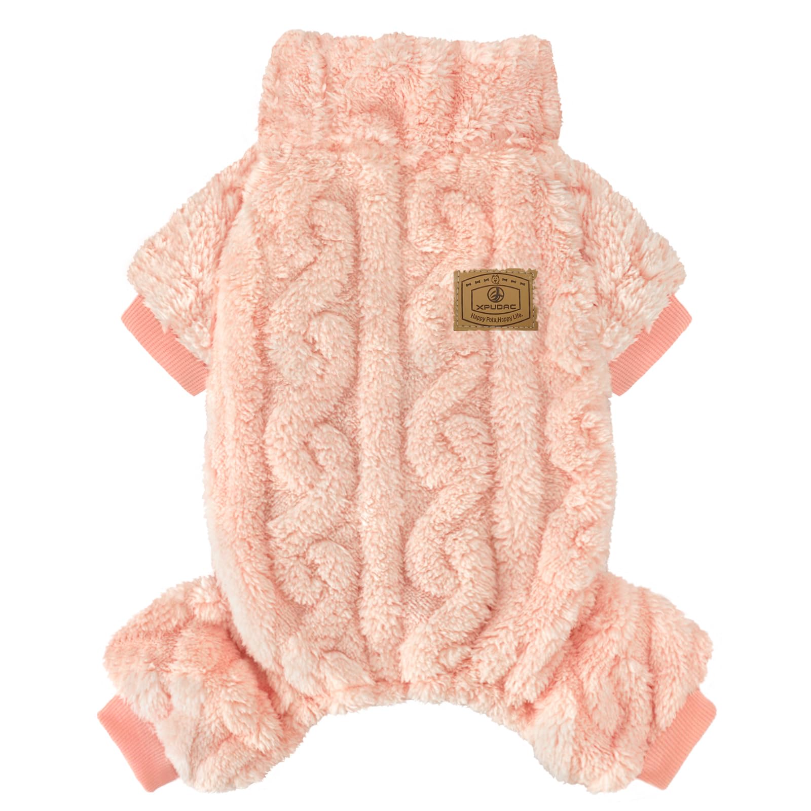 Xpudac Dog Sweater, Winter Clothes For Small Medium Dogs, Girl Fleece Pajamas For Christmas - Peach, Medium