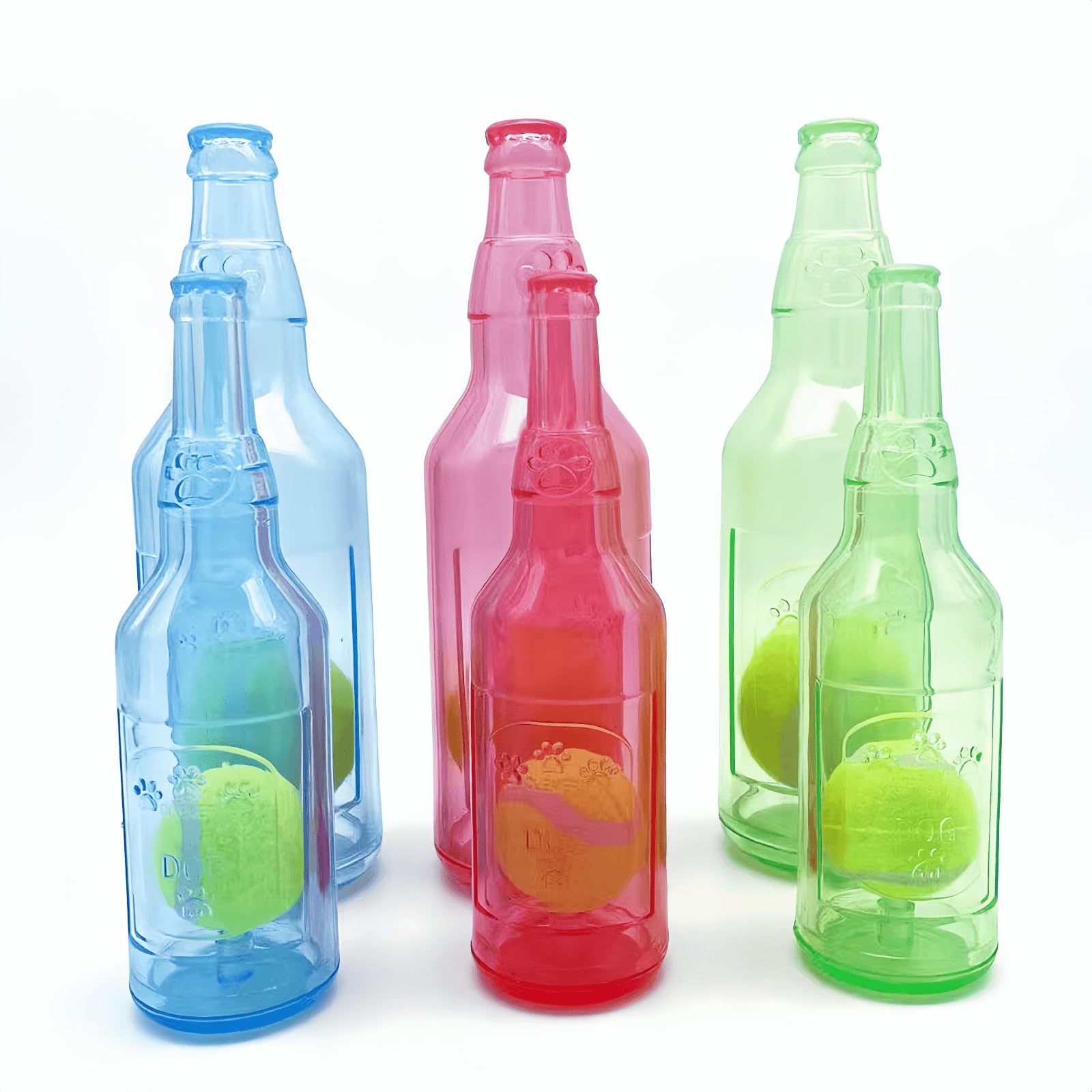 Cute Tough Dog Toy Rubber Bottle Squeaky Dogs Chew Toy Long Lasting Interactive Fetch Toy For Teething Tennis Ball Included (Gre