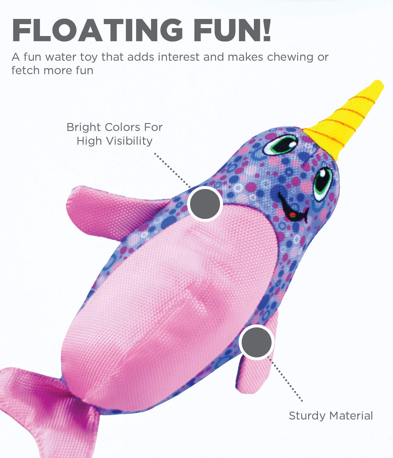 Outward Hound Floatiez Narwhal Dog Toy, Large Purple Polyester, Model 67875