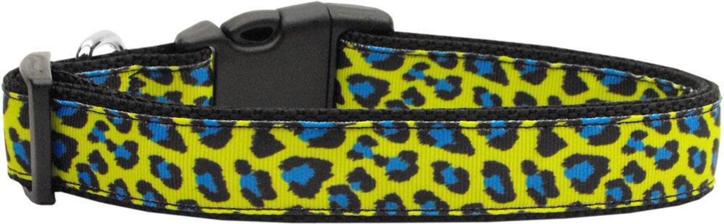 Pet Dog & Cat Nylon Collar or Leash, "Blue and Yellow Leopard Print" SM Collar