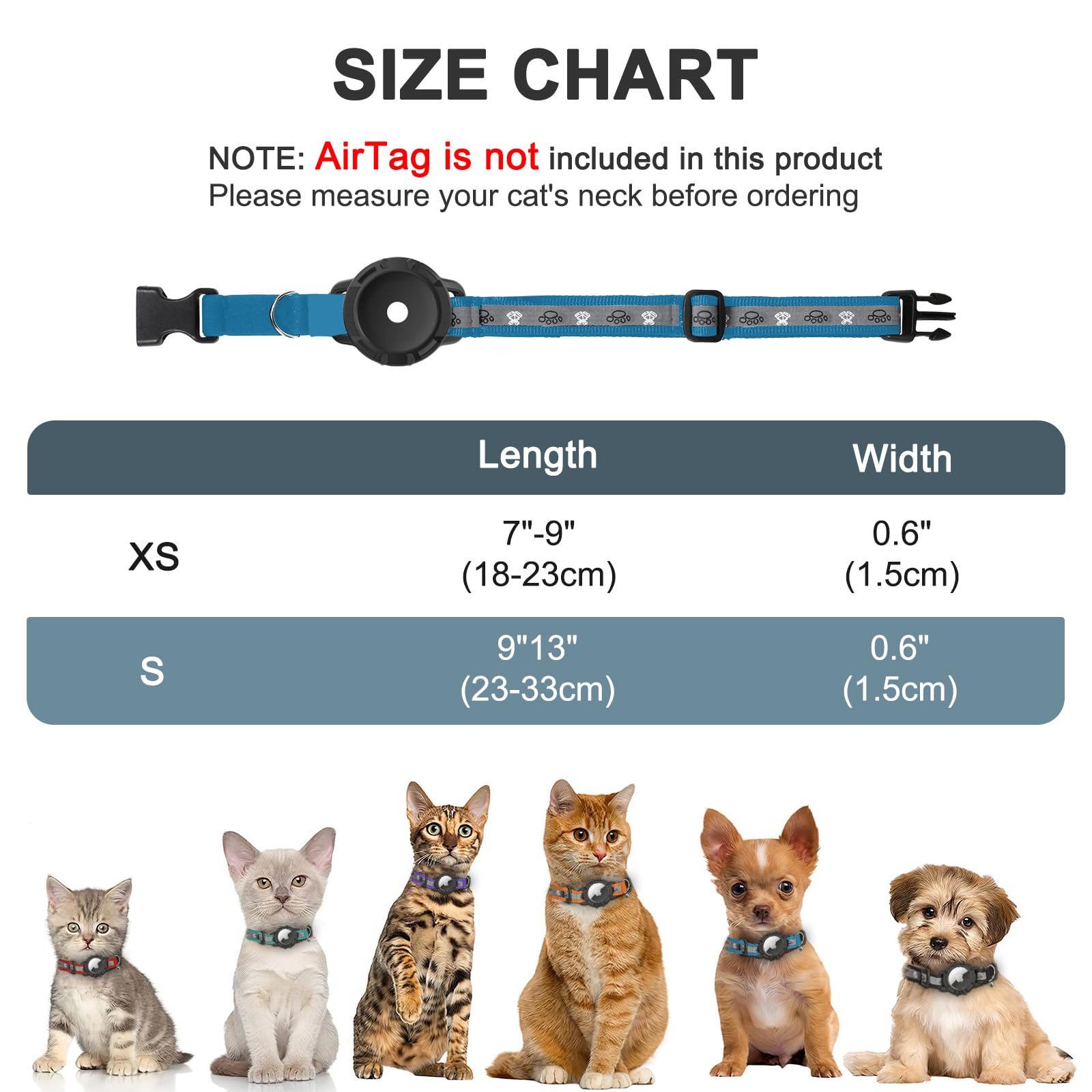 Reflective Airtag Cat Collar, Integrated Cat Tracker Collar With Air Tag Holder And Bell, Safety Elastic Band Cat Gps Collars For Girl Boy Cats, Kittens And Puppies (Blue, Xs)