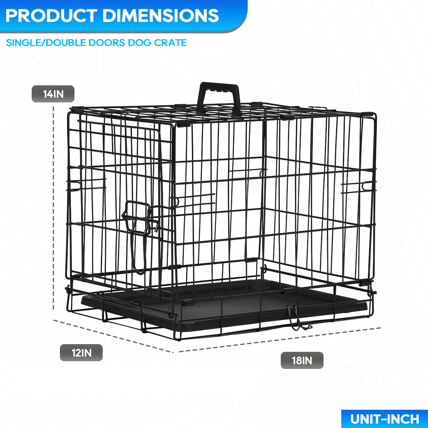 FDW Dog Crate for Small Dogs 18 Inch Folding Metal Wire Pet Cage Single Door W/Divider Panel Indoor Outdoor Kennel Leak-Proof Pl