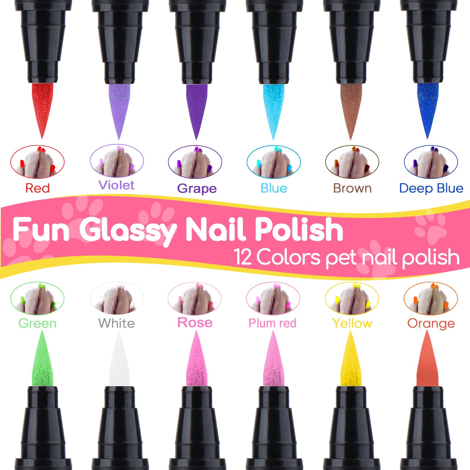 OLINGYOU Dog Nail Polish, Dog Nail Polish Pens Quick Dry-12 Colors, Pet Nail Polish Set for Dogs, DIY Dogs Puppy Nails, Dog Safe