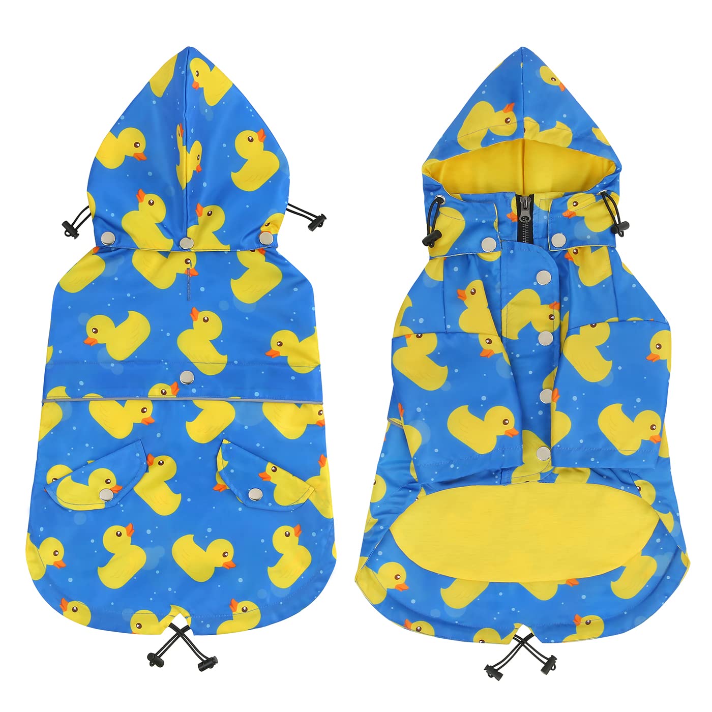 Hde Dog Raincoat Double Layer Zip Rain Jacket With Hood For Small To Large Dogs Ducks Blue - S