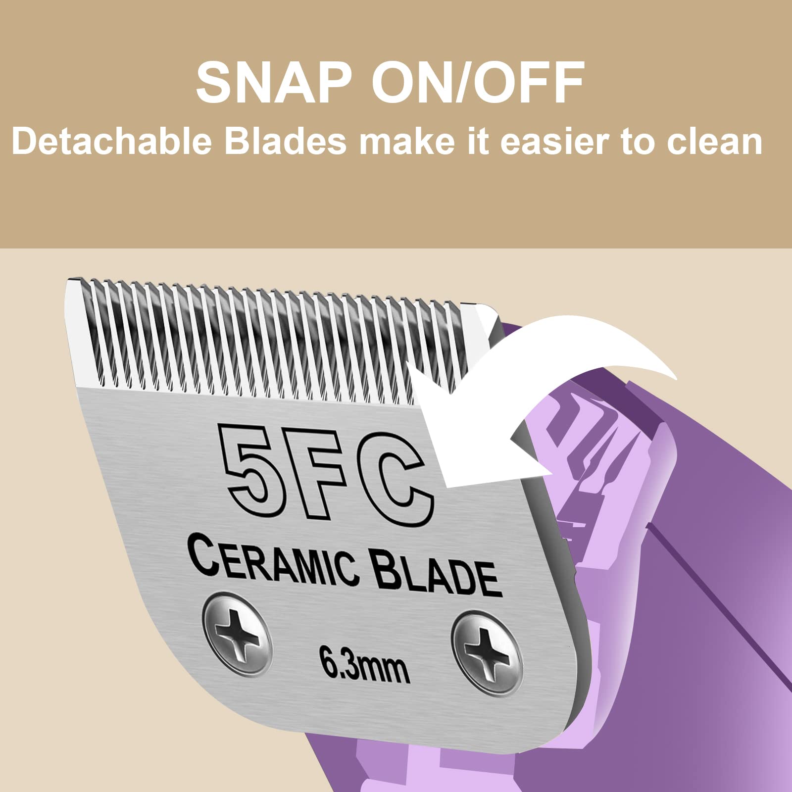 Dodaer Detachable Pet Dog Grooming Clipper Ceramic Blades,Compatible With Andis Size 5Fc 1/4?6.3Mm) Cut Length (64122),Compatible Withoster A5,Wahl Km Series Clippers