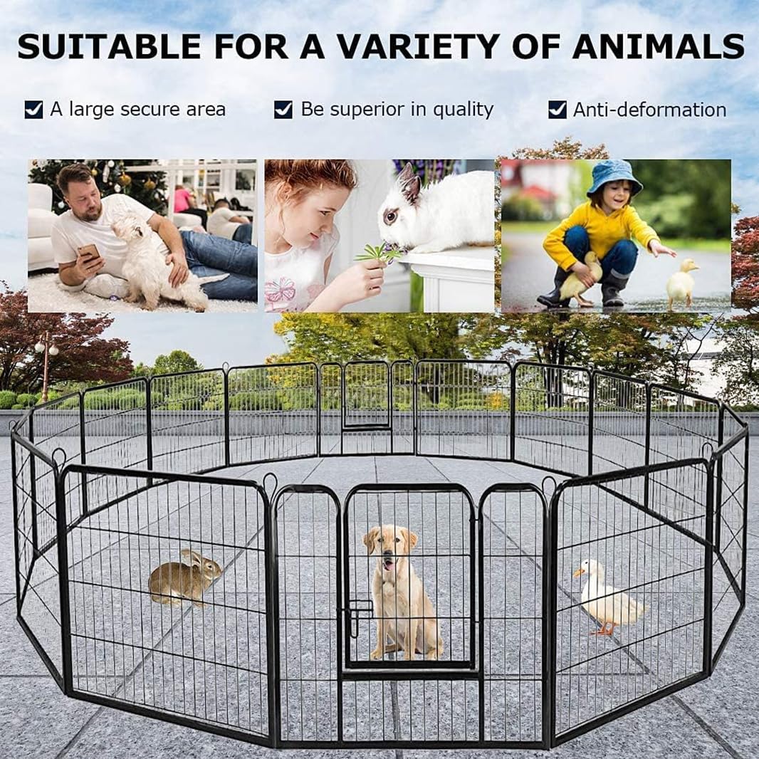 Bestpet Playpen Pet Dog Fence 16 Panels 40 Inch Height Metal Outdoor Exercise Pen With Doors For Large/Medium/Small Dogs, Puppy Playpen For Rv,Camping,Yard