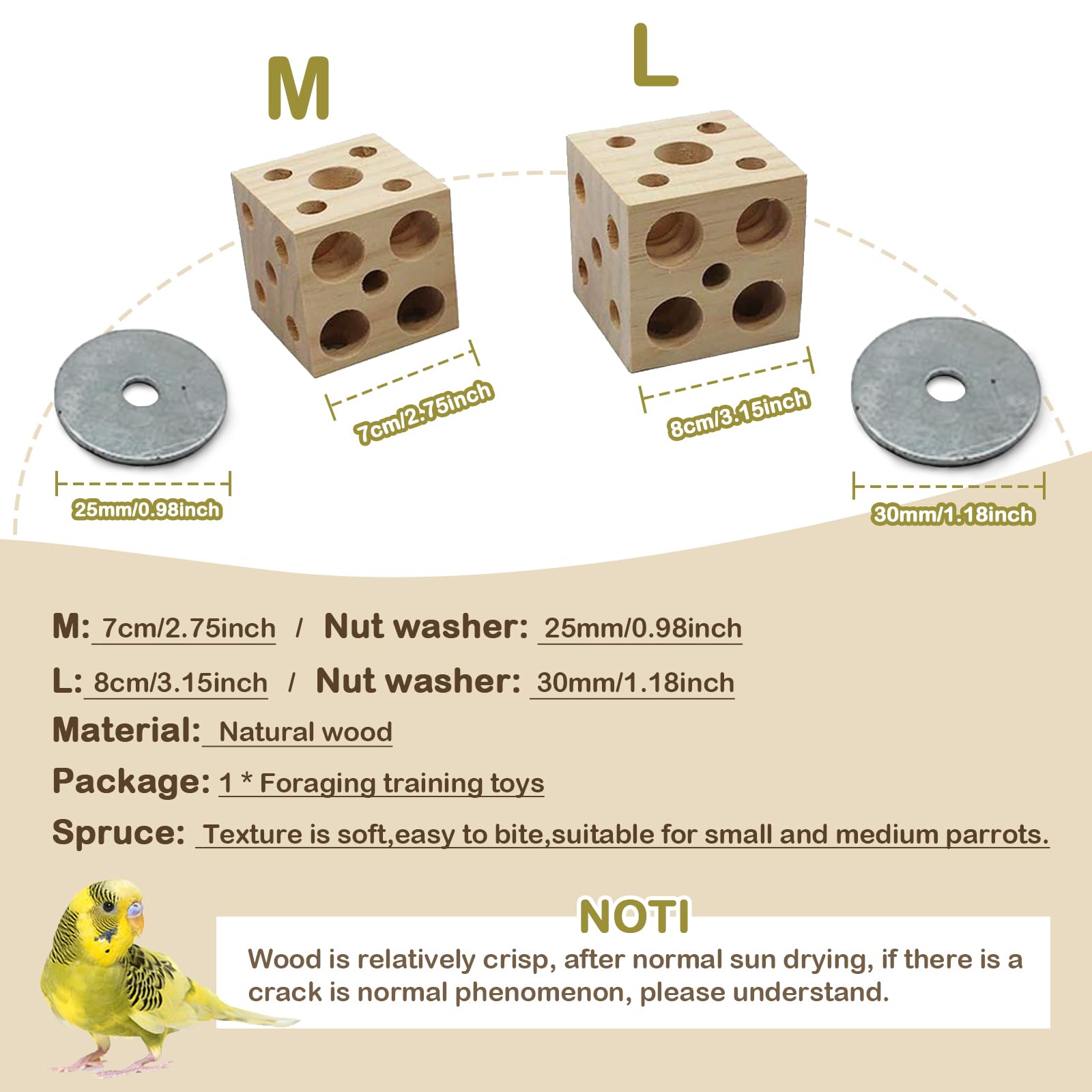 QBLEEV Bird Wooden Block Puzzle Parrot Chicken Foraging Toys, Small Animal Shredding Teething Parakeet Cockatiel Conure Budgie C