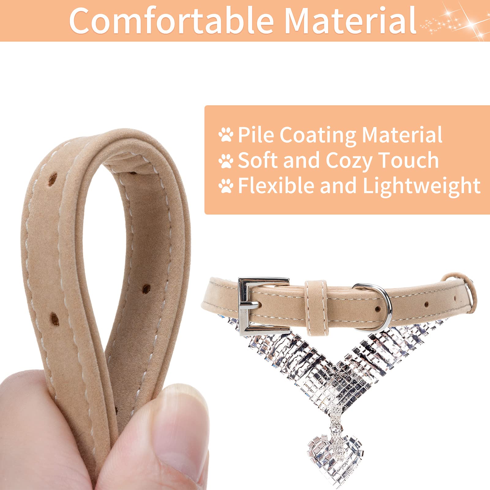 Expawlorer Cute Dog Necklace - Rhinestone Dog Collar, Soft Velvet Collar For Girl Boy Cats Dogs, Sparkling Pet Neck Decoration, Adjustable Pet Collar For Puppies Cats Small Medium Dogs, Brown S