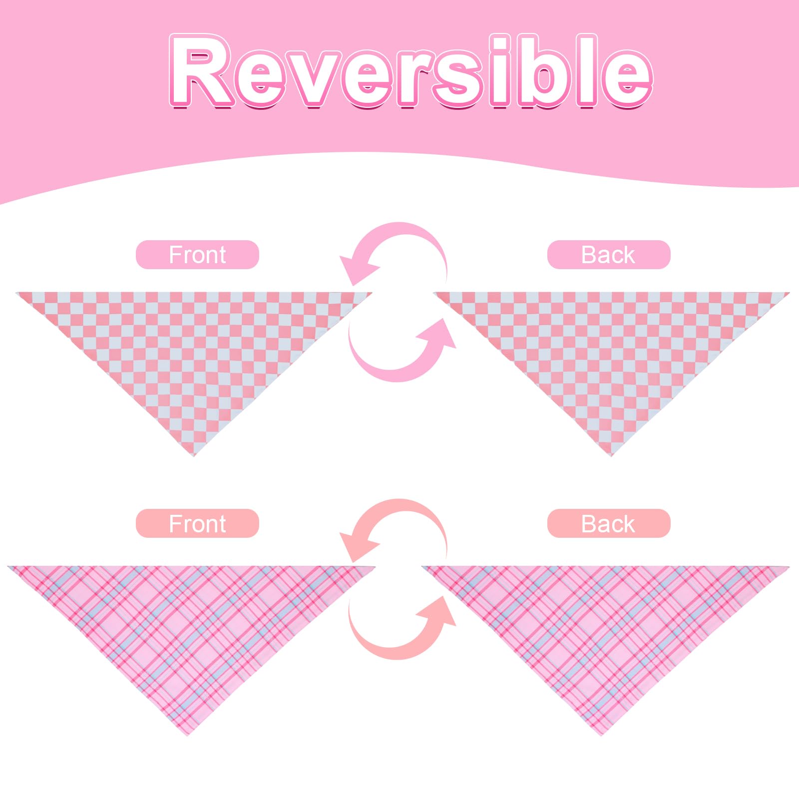Ququle Dog Bandana Girl Xlarge 2Pcs, Pink Spring Scarf, Durable Triangle Reversible Bibs Handkerchief For Puppy Pet