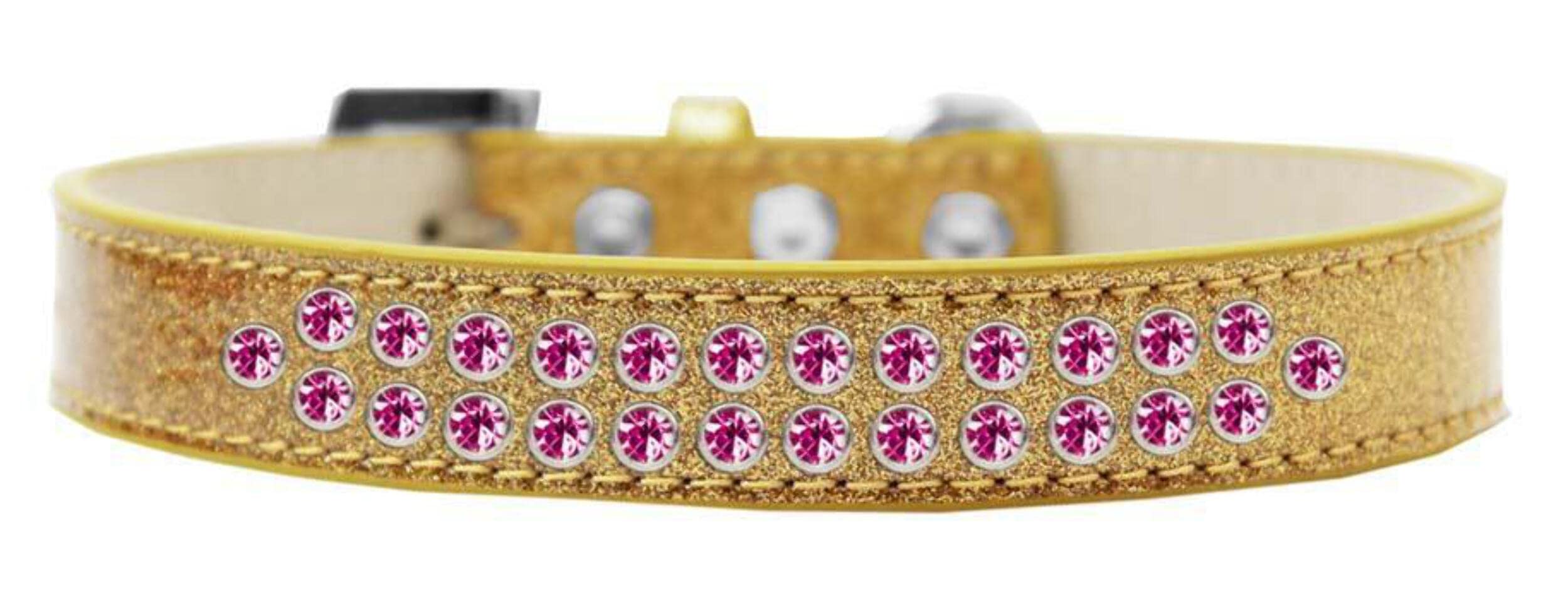 Dog, Puppy & Pet Ice Cream Collar, Two Row Bright Pink Crystal Rimsets Silver 18