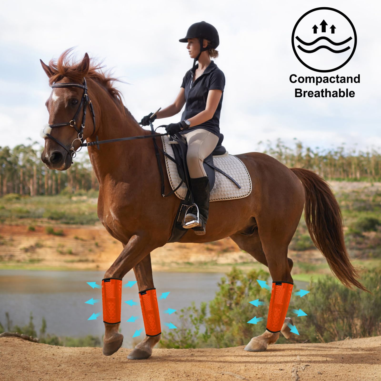 FOXLVDA Horse Fly Boots Set of 4, Mesh Material, Medium Orange, Model FOX-H01, Reduces Stomping & Leg Fatigue