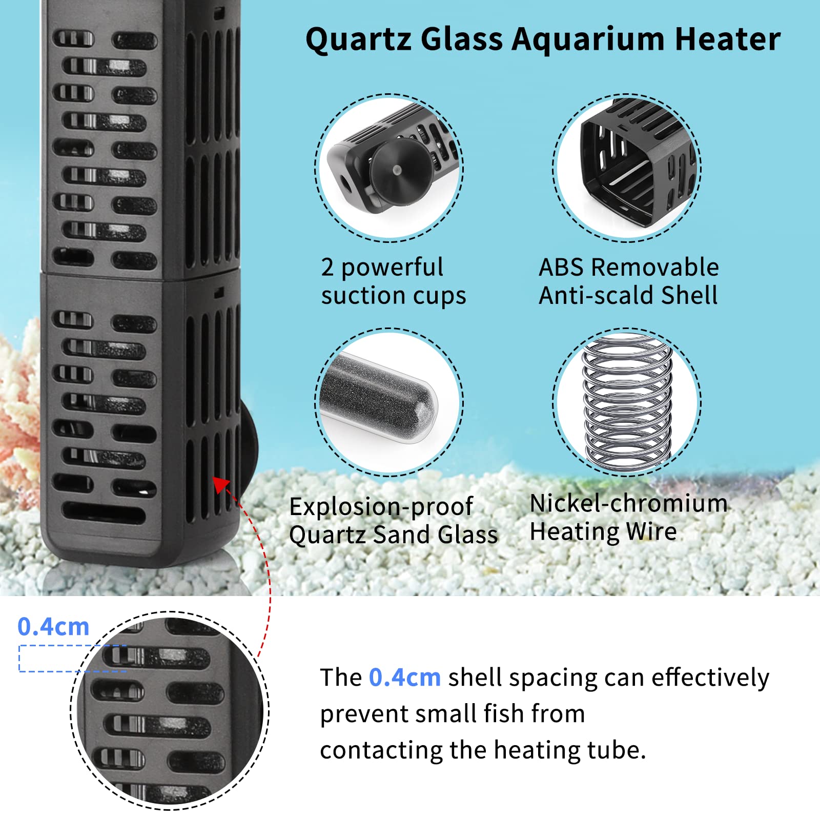 Hitauing Aquarium Heater, 50W/100W/200W/300W/500W Submersible Fish Tank Heater With Over-Temperature Protection And Automatic Po