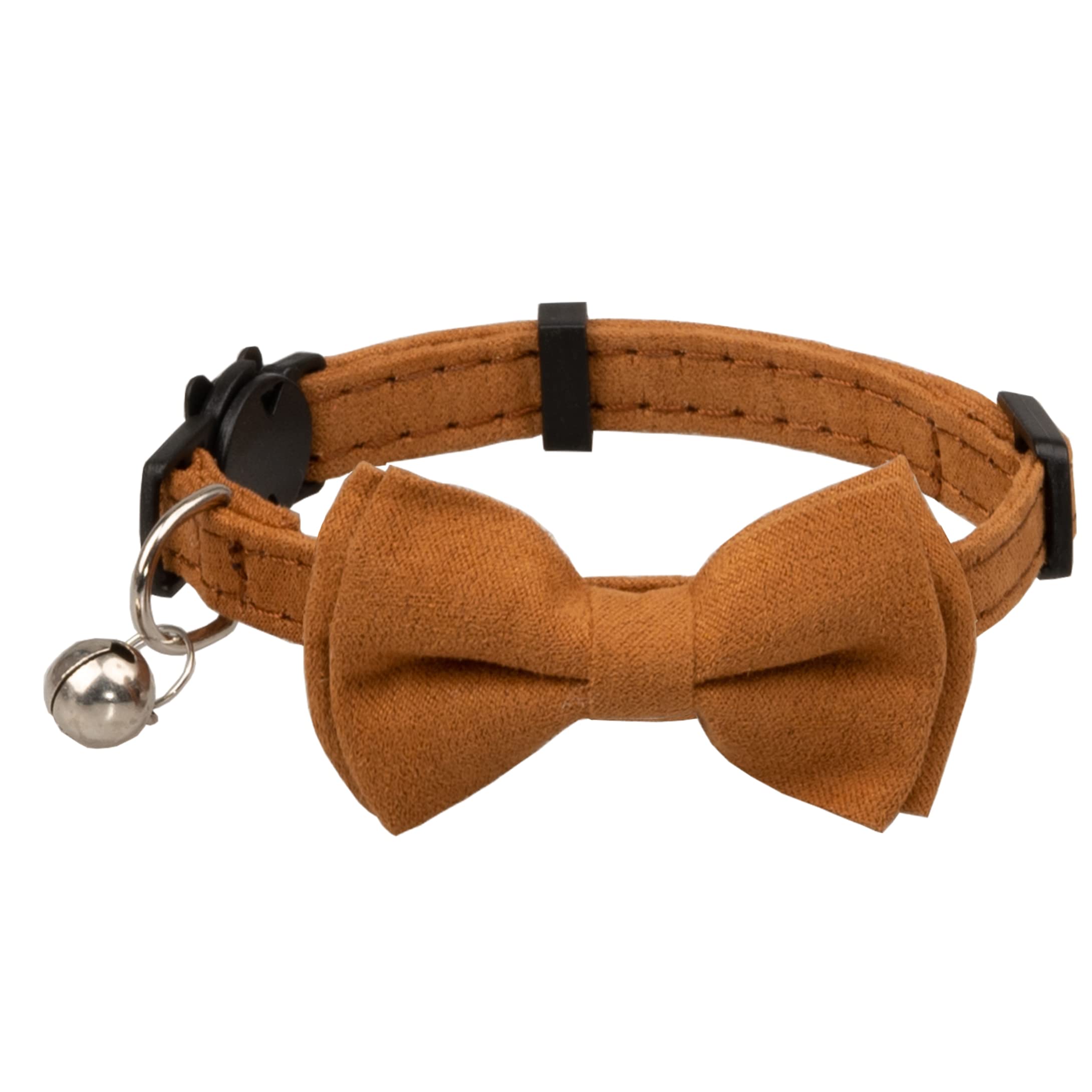 Gyapet Cat Collar With Bell Breakaway Kitten Small Puppy Safety Bow Tie Solid Wedding Basic Color [1Pc] Khaki